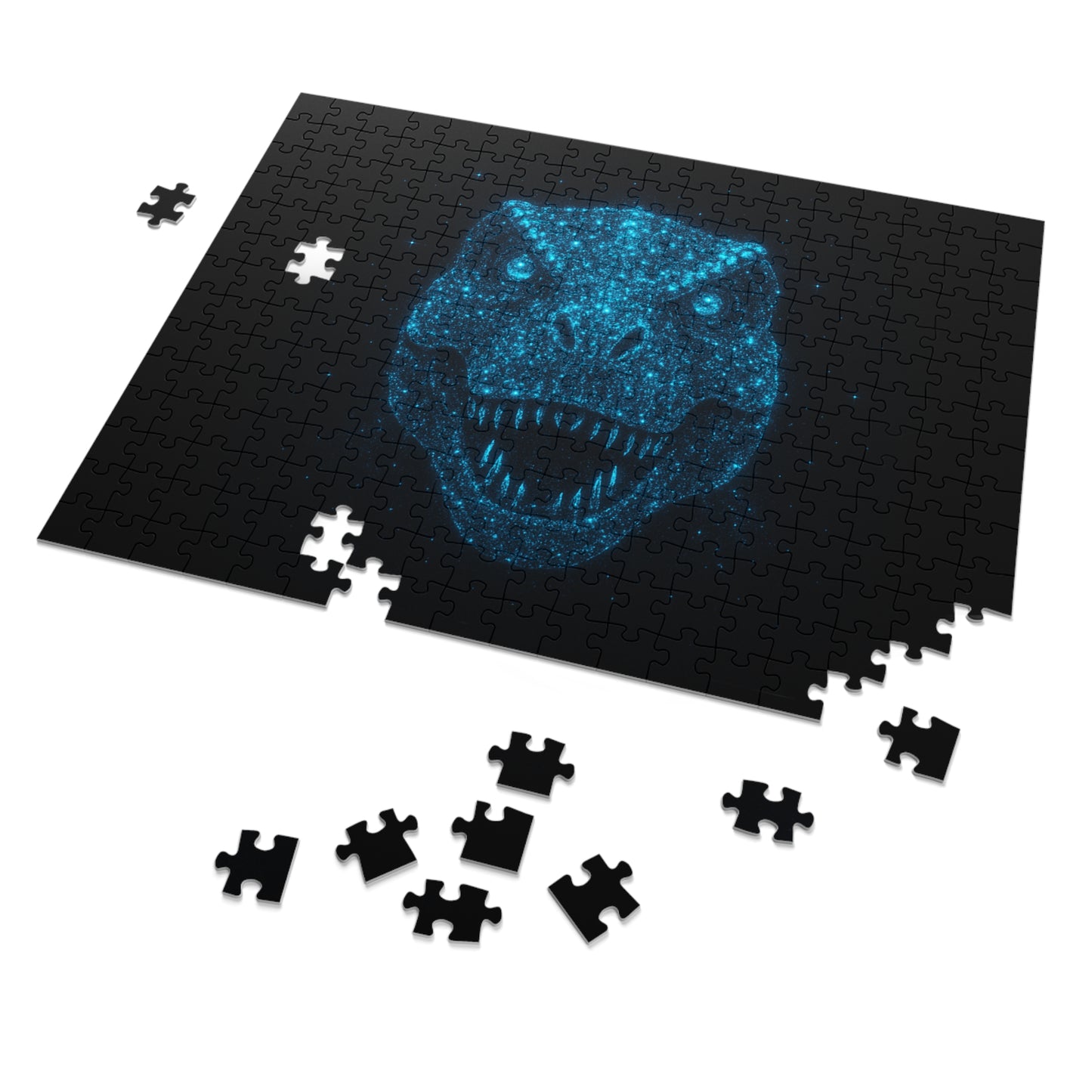 Bioluminescent T-Rex Dinosaur Puzzle - Neon Blue Glow‑Inspired 252-2000‑Piece Jigsaw, Family Fun, Unique Décor, Gift for Kids and Adults