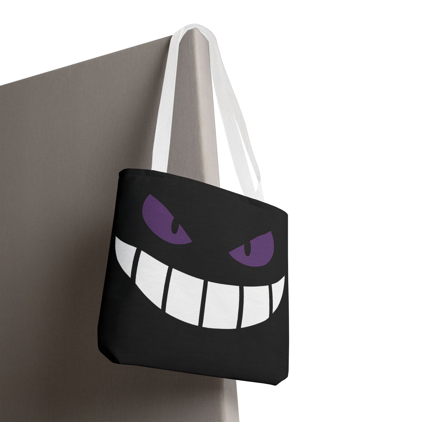 Evil Grin Tote Bag, Spooky Purple Eyes Reusable Shopping Bag, Creepy Cute Halloween Tote, Gothic Horror Canvas Bag, Gamer Room Accessory
