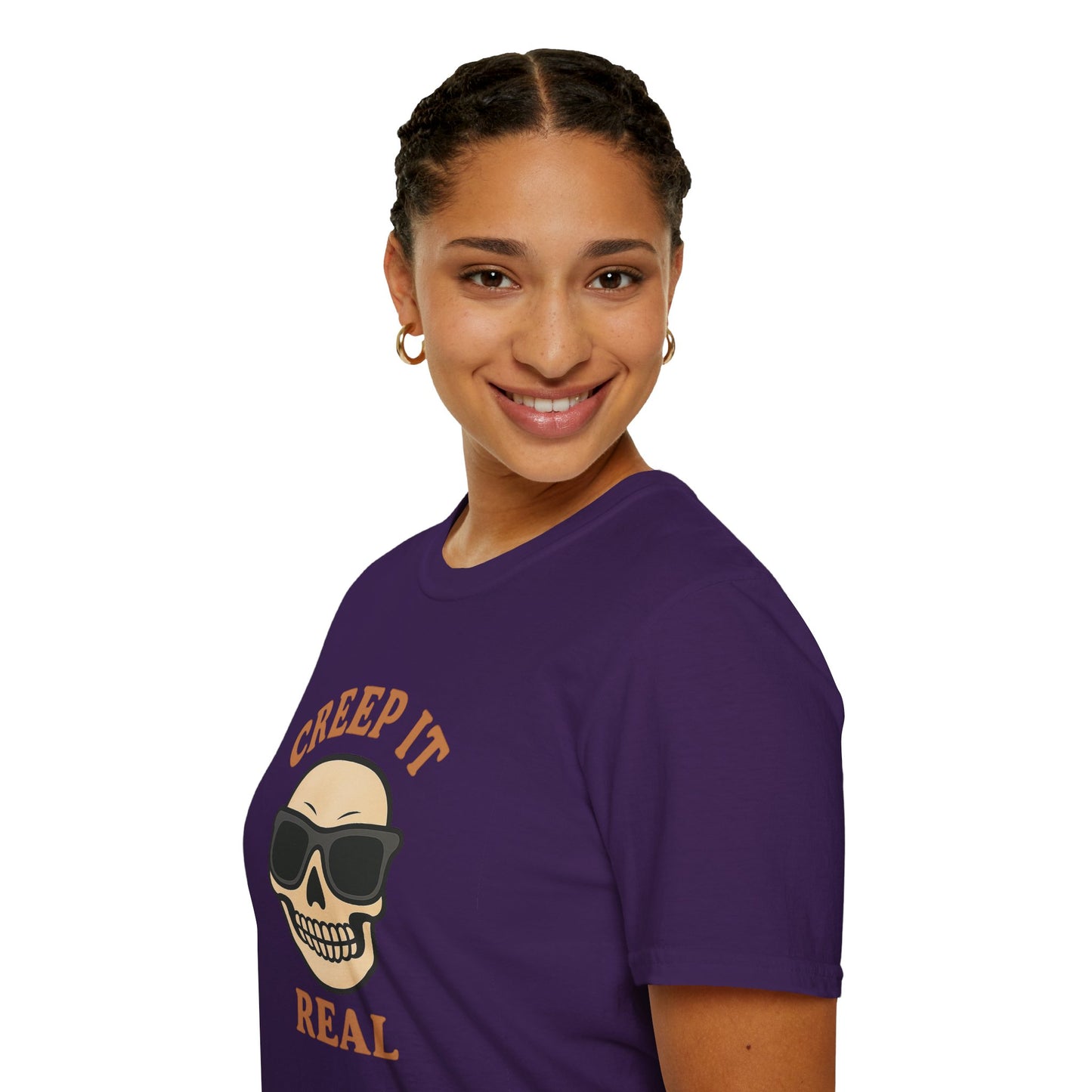 Creep It Real Shirt - Funny Skull Halloween T-Shirt, Spooky Season Graphic Tee, Cool Skeleton with Sunglasses, Humorous Fall Top