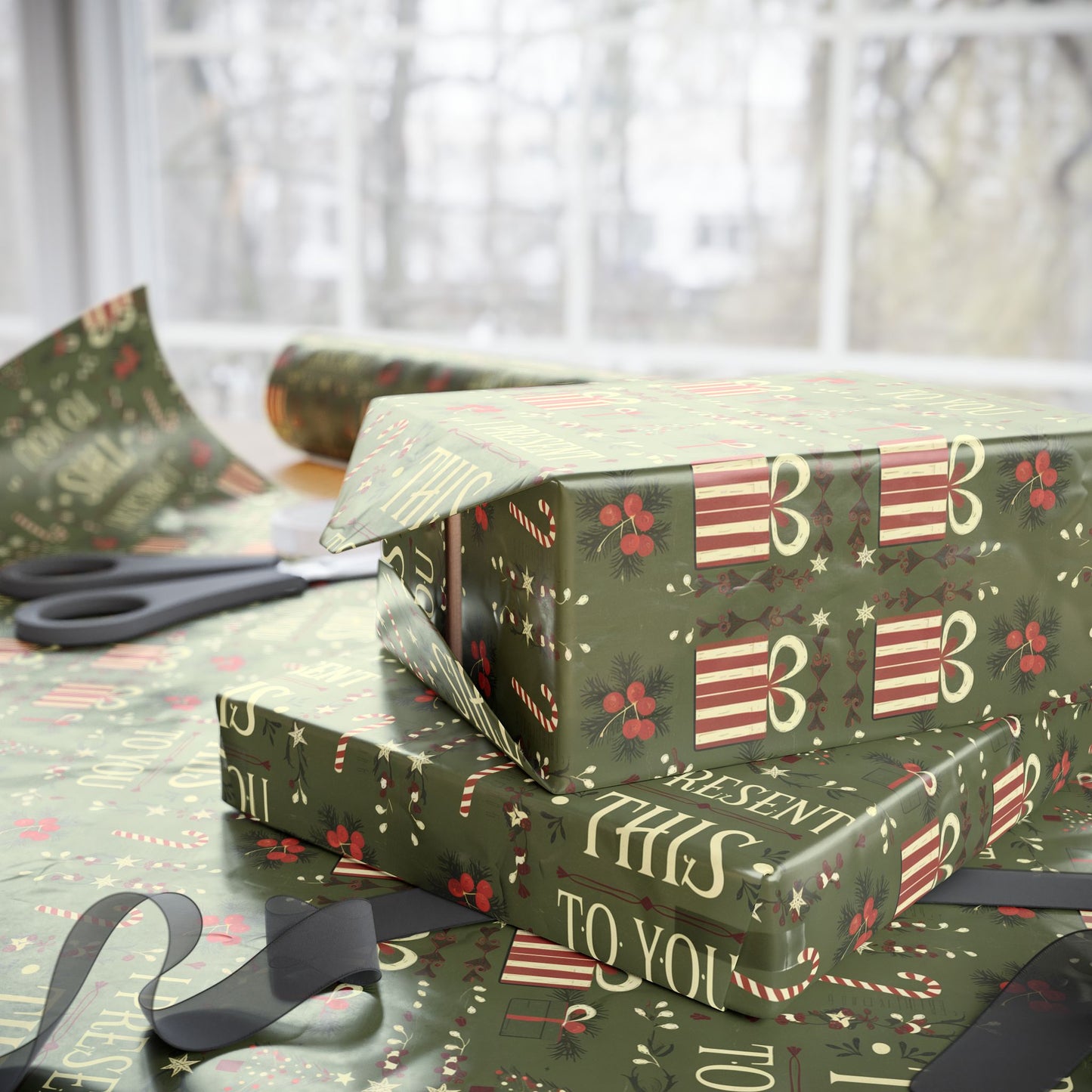 Christmas Wrapping Paper - Green 'I Present This To You'