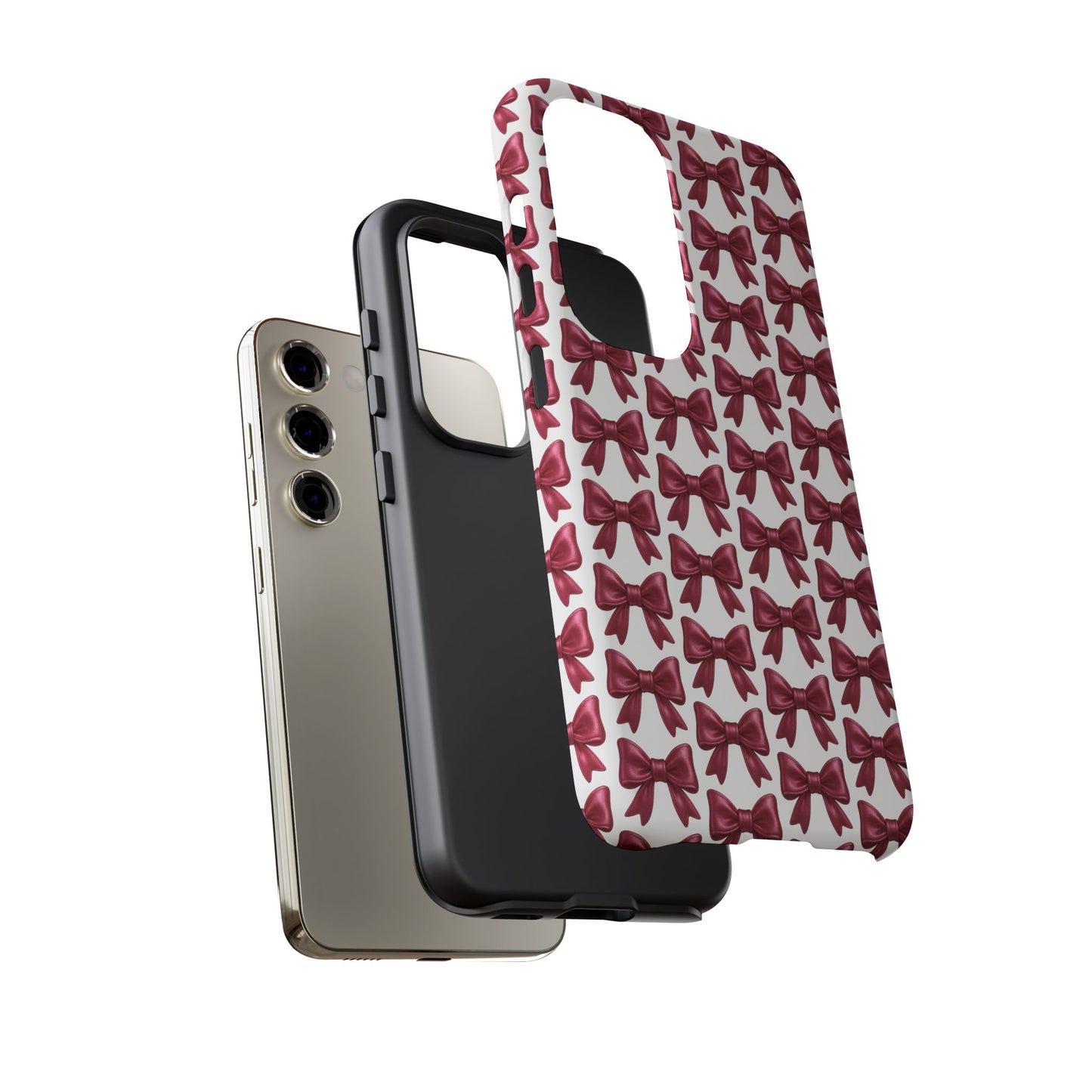 Coquette Samsung Case - Burgundy Bow Pattern Phone Cover, Girly Soft Aesthetic Gift, Cute Galaxy Case for Her
