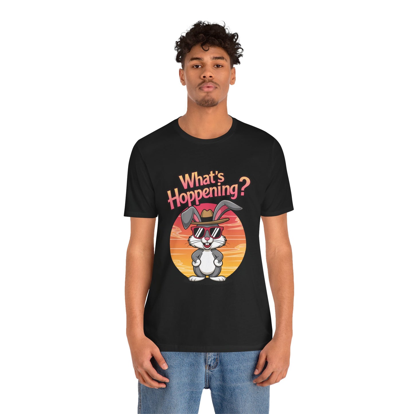 What’s Hoppening Funny Bunny Shirt – Cute Rabbit Pun T-Shirt – Sunset Graphic Tee for Animal Lovers, Easter, and Pun Enthusiasts