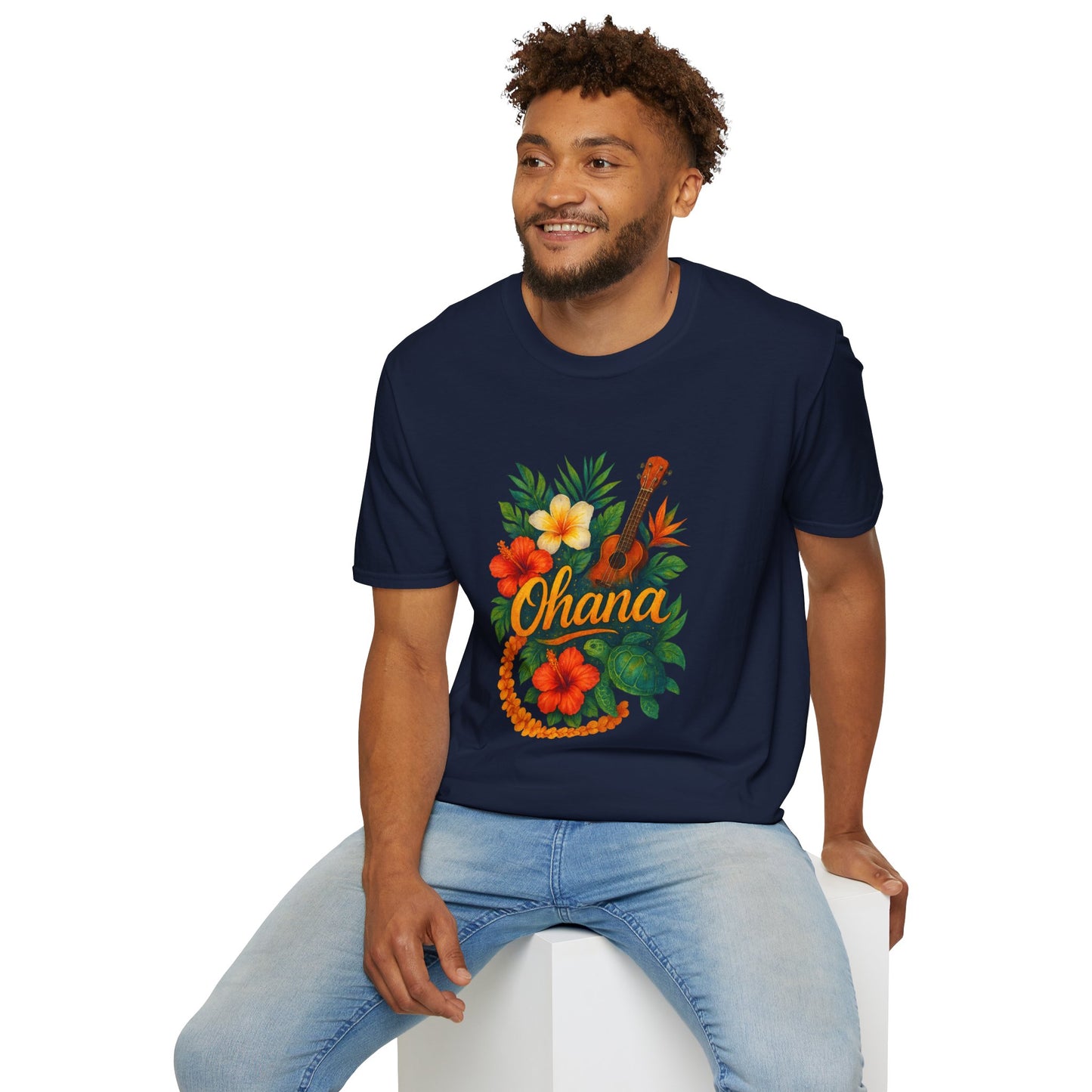 Ohana Hawaiian Shirt | Tropical Family T-Shirt | Luau Vacation Tee | Aloha Summer Shirt | Ukulele Turtle Floral Beach Gift