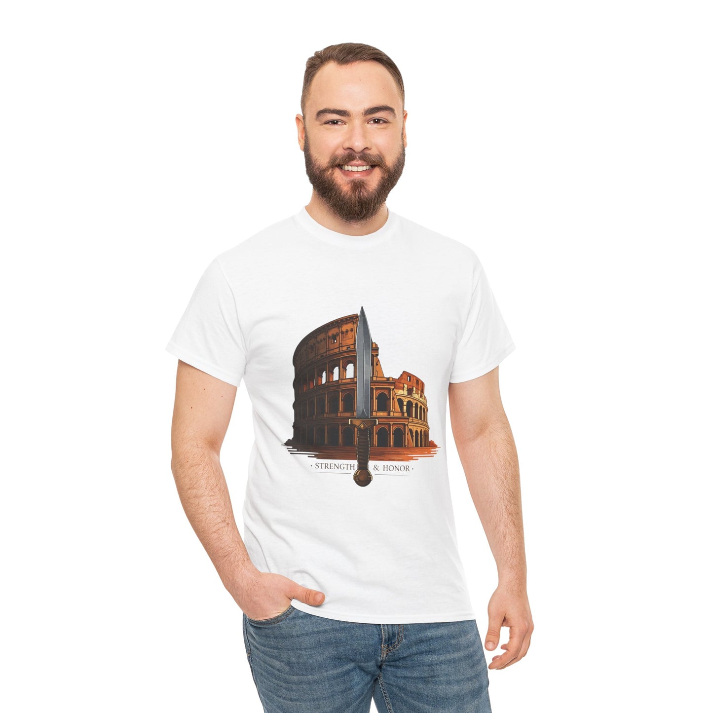 Strength & Honor Gladiator Shirt – Roman Colosseum Sword Graphic Tee – Ancient Rome History T-Shirt for Gladiator & Travel Fans