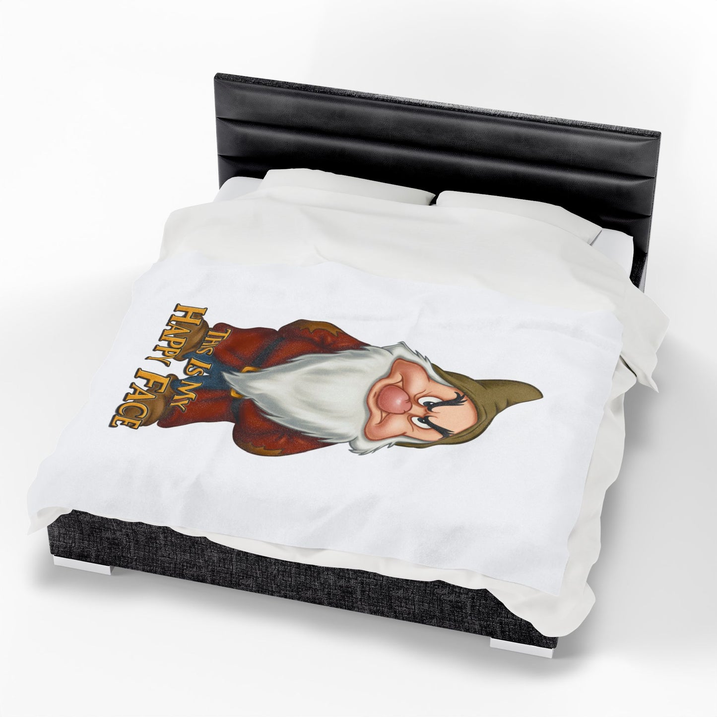 Funny Velveteen Plush Blanket with a Grumpy Dwarf - "This is My Happy Face"