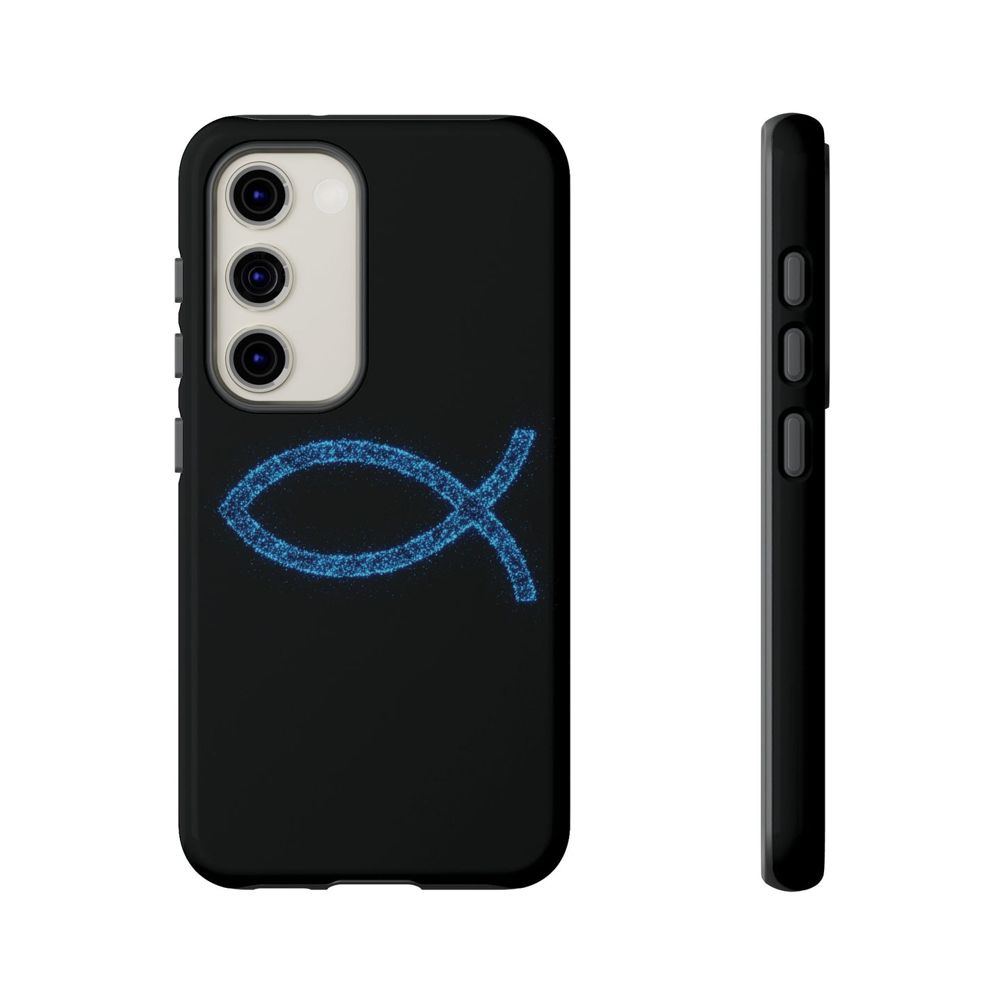 Blue Glitter Fish Symbol Samsung Phone Case - Durable & Stylish for Faith Enthusiasts