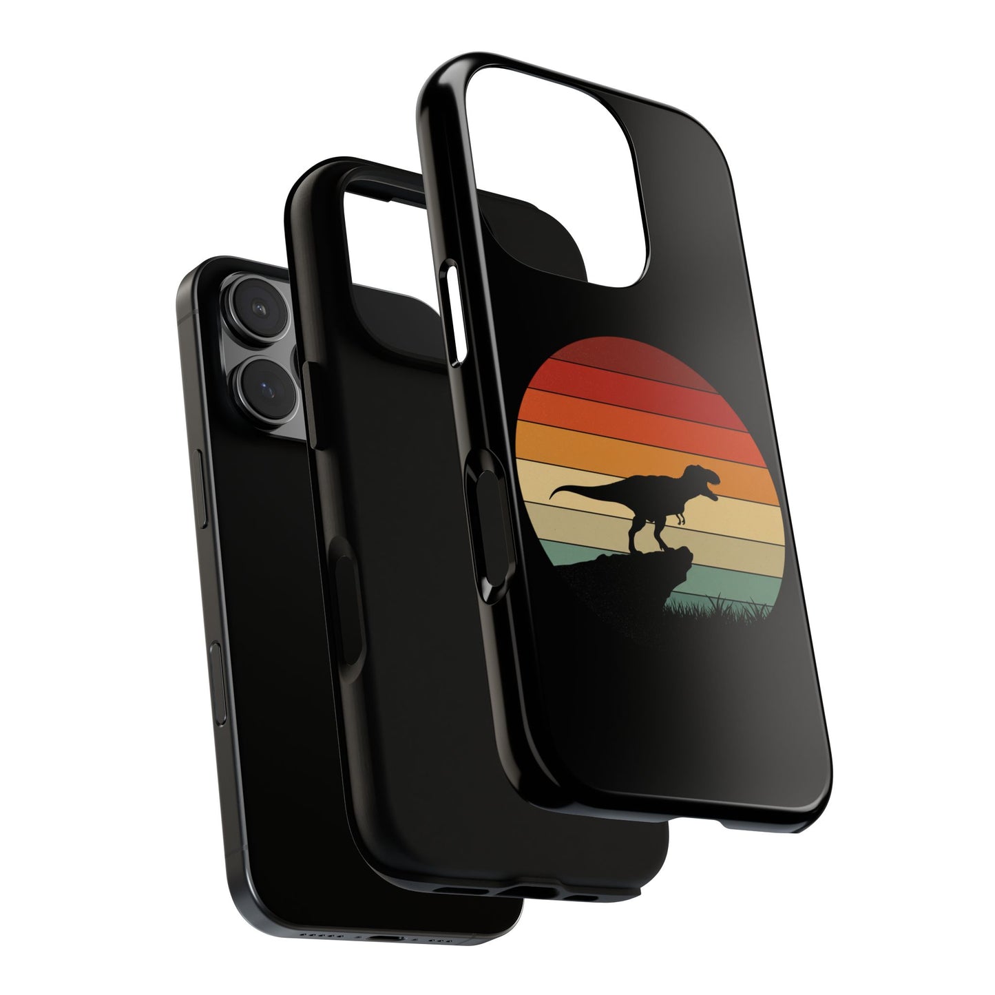 Retro Sunset Dinosaur iPhone Case | T‑Rex Silhouette Vintage Phone Cover for iPhone 14/15/16 Pro | Aesthetic Dinosaur Gift