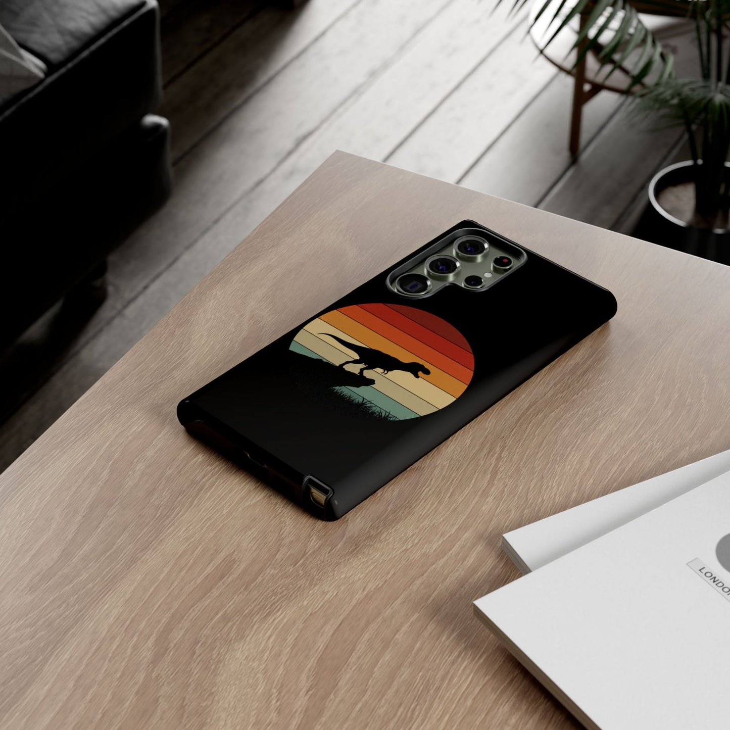Retro Sunset Dinosaur Samsung Case | T-Rex Silhouette Vintage Gradient Cover for Galaxy S25/S24/S23 Series Dinosaur Phone Case