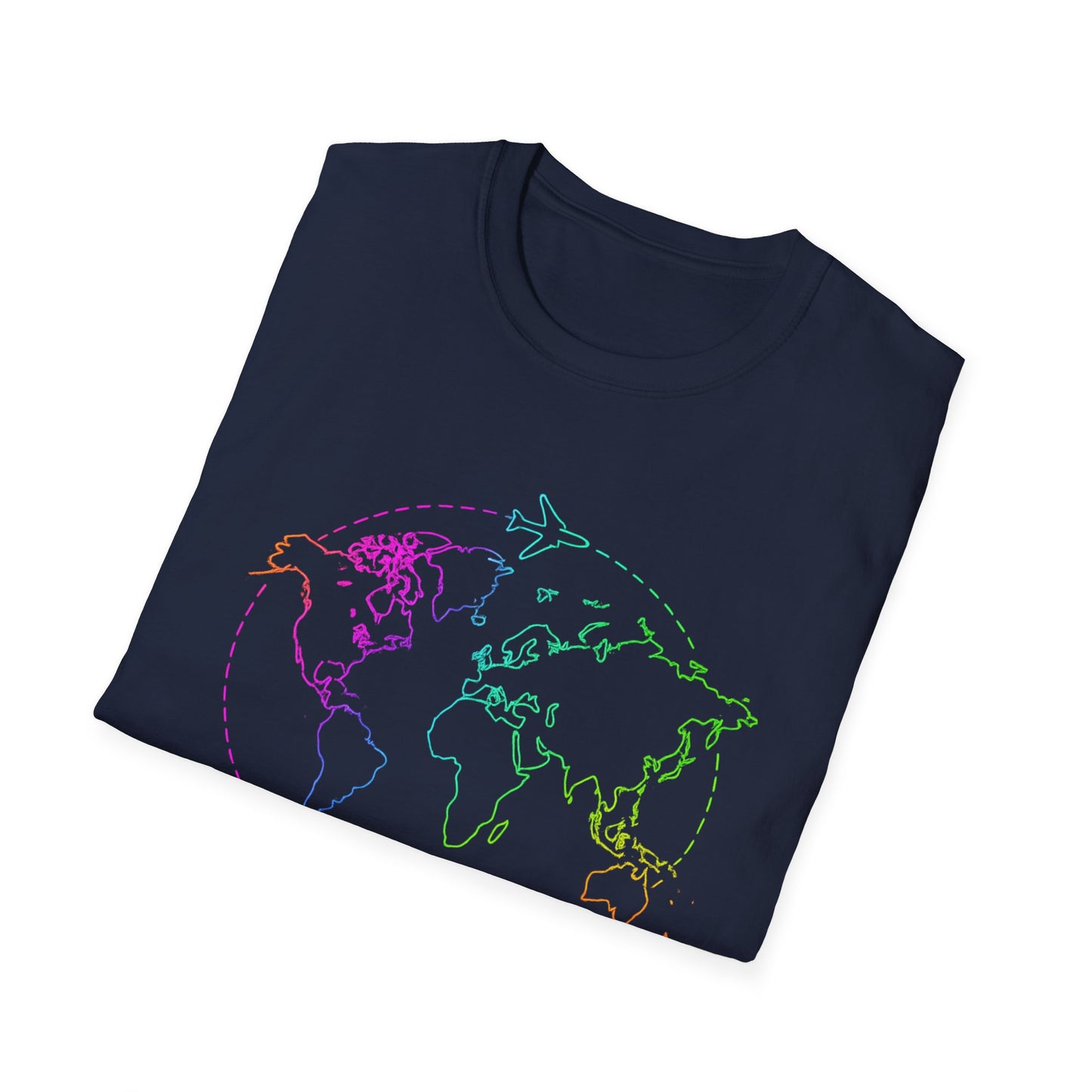 Adventure Awaits Neon Y2K Shirt - Retro Travel Tee, Rainbow Globe Graphic, Aesthetic Vacation Top, Y2K Gift for Travelers