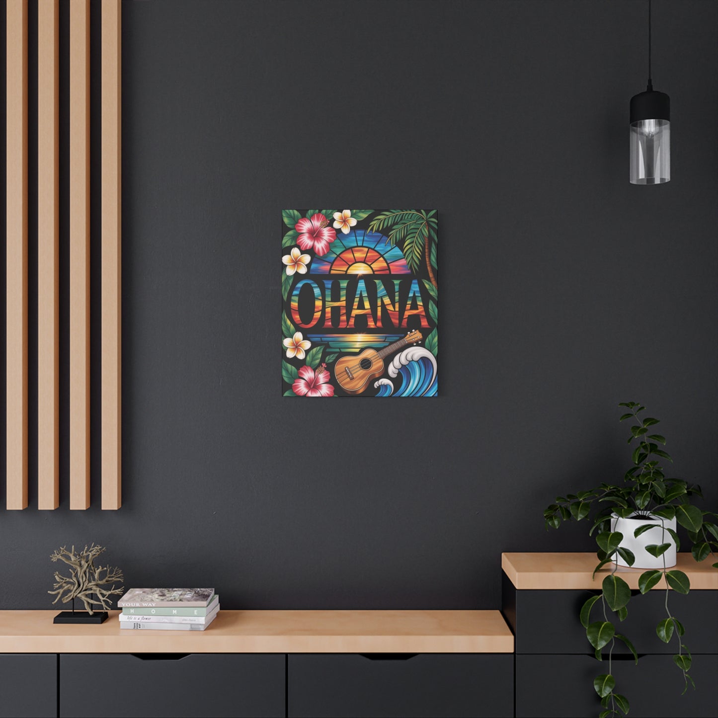 Ohana Canvas Wall Art - Hawaiian Tropical Sunset Print, Family Quote Home Decor, Aloha Vibes