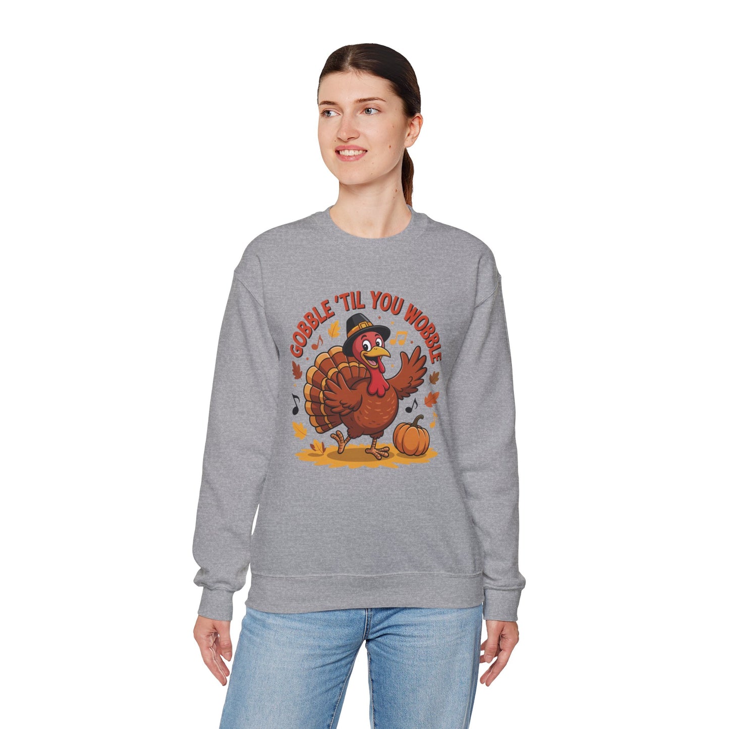 Gobble Til You Wobble Sweatshirt, Funny Cartoon Turkey Thanksgiving Crewneck, Dancing Turkey Fall Pullover, Cozy Friendsgiving Holiday Top