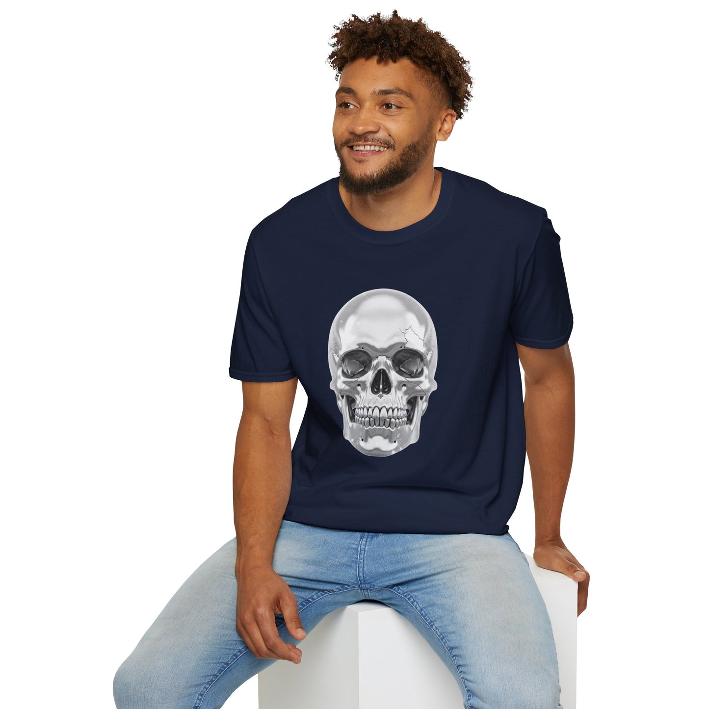 Chrome Skull Graphic Tee - Edgy Metallic Skull Shirt - Retro Rock Vibe, Dark Aesthetic, Unisex Cool Gift - Trendy Fashion Statement Top
