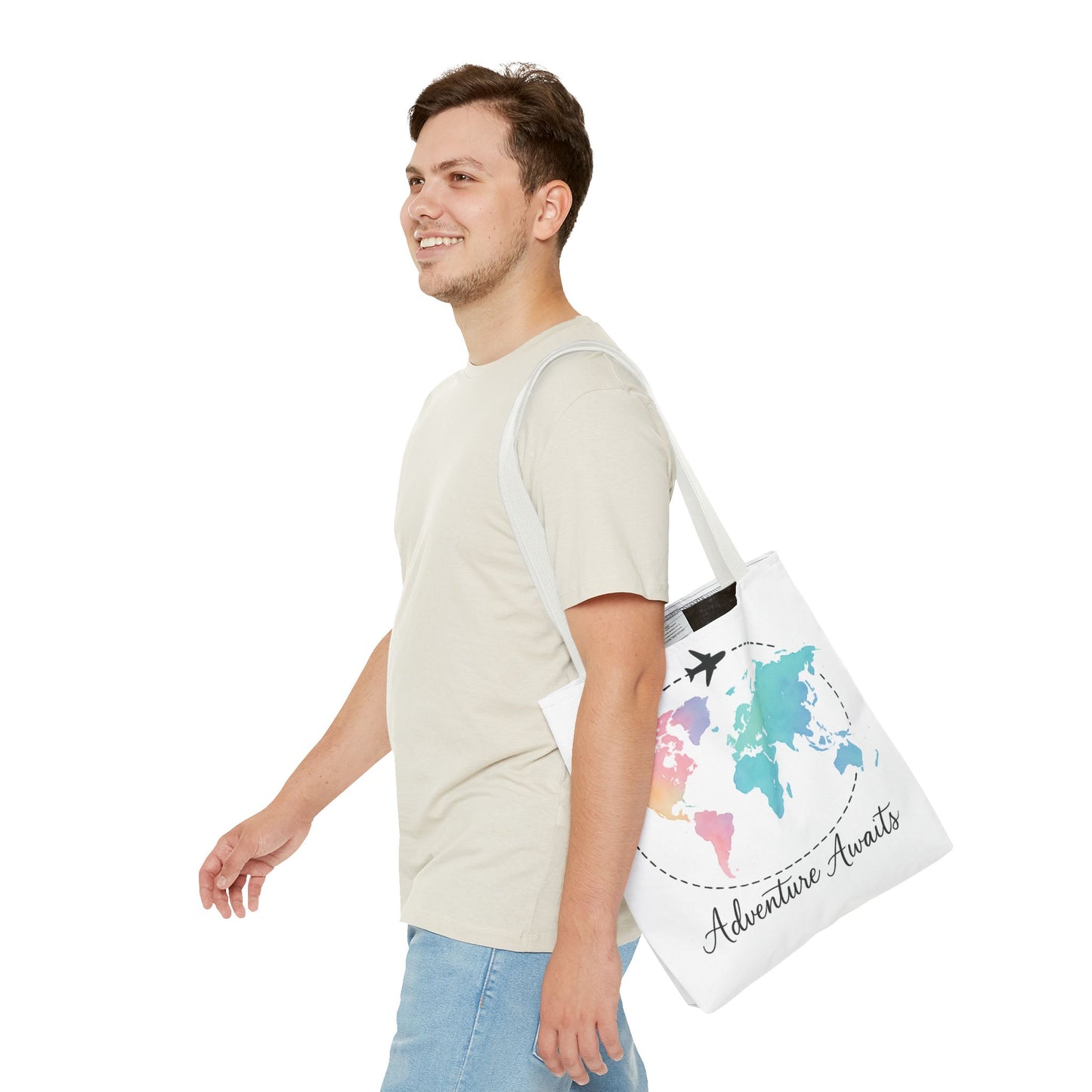 Adventure Awaits Watercolor World Map Tote Bag | Travel Canvas Tote | Wanderlust Gift, Beach, Camping, Airport Carryall, Eco-Friendly