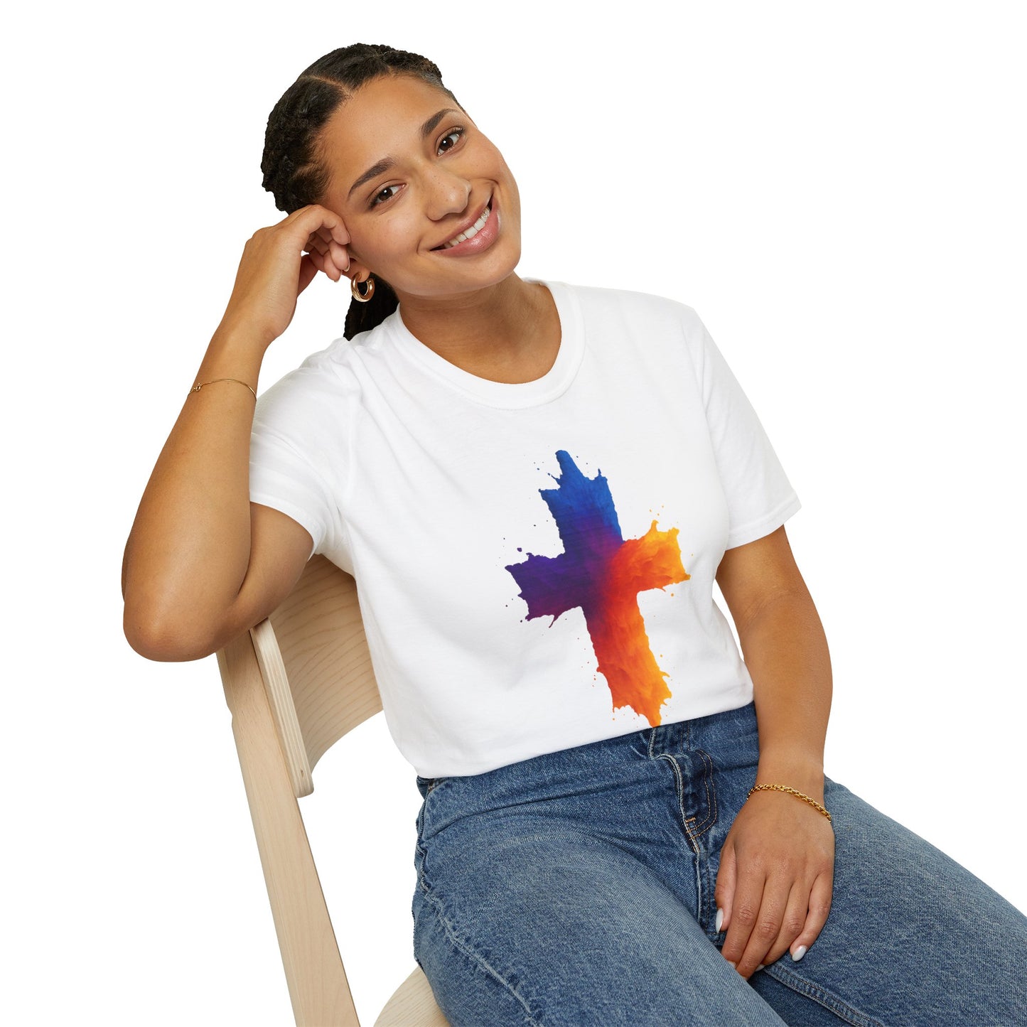 Colorful Abstract Cross T‑Shirt | Bold Grunge Paint Splatter Christian Tee | Unique Vibrant Gift | Inspirational Faith Graphic Shirt