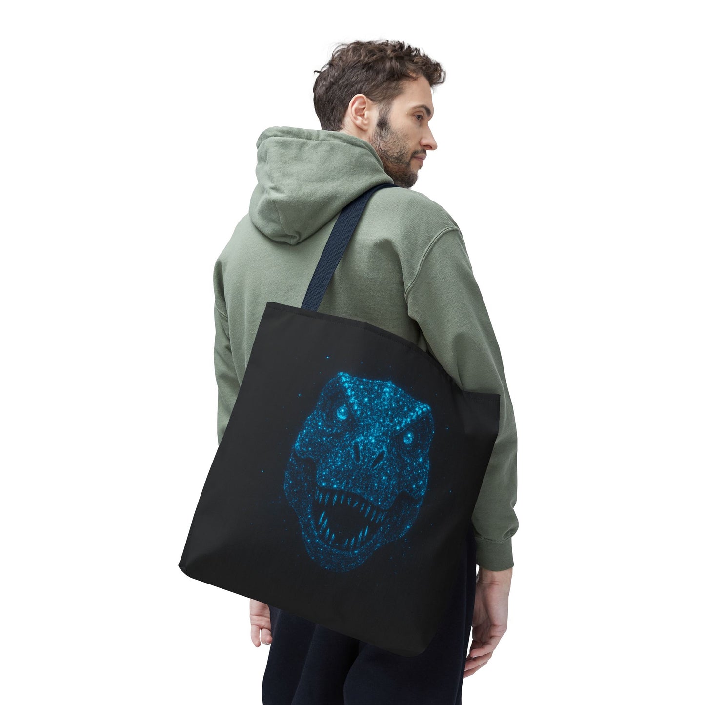 Bioluminescent Dino Tote Bag | Retro T-Rex Galaxy Canvas Shopper - Eco AOP Tote, Ocean Glow Dinosaur Art, Gift for Paleontology Fans