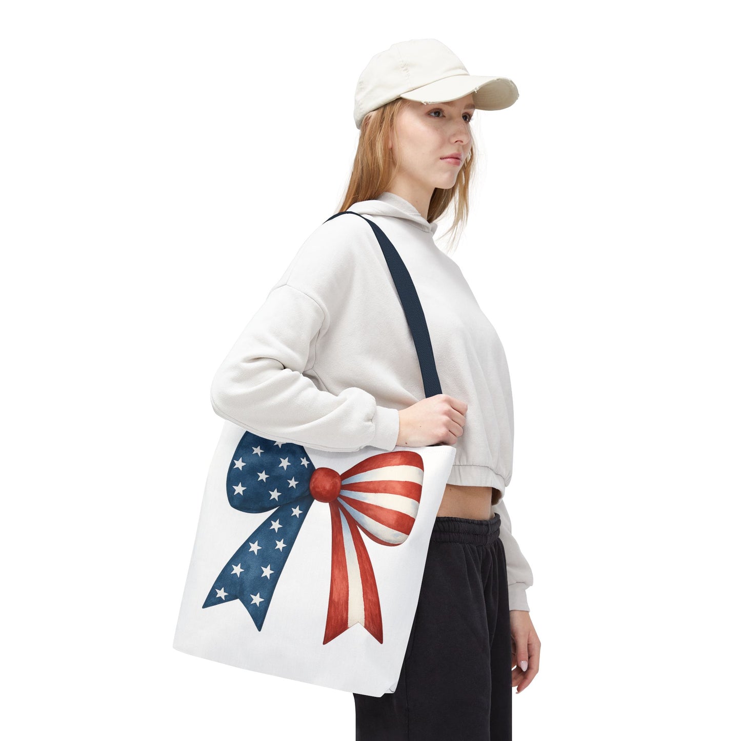 Patriotic Bow Tote Bag | 4th of July Reusable Bag | American Flag Tote | USA Stars Stripes Bag | Independence Day Gift | USA Market Bag