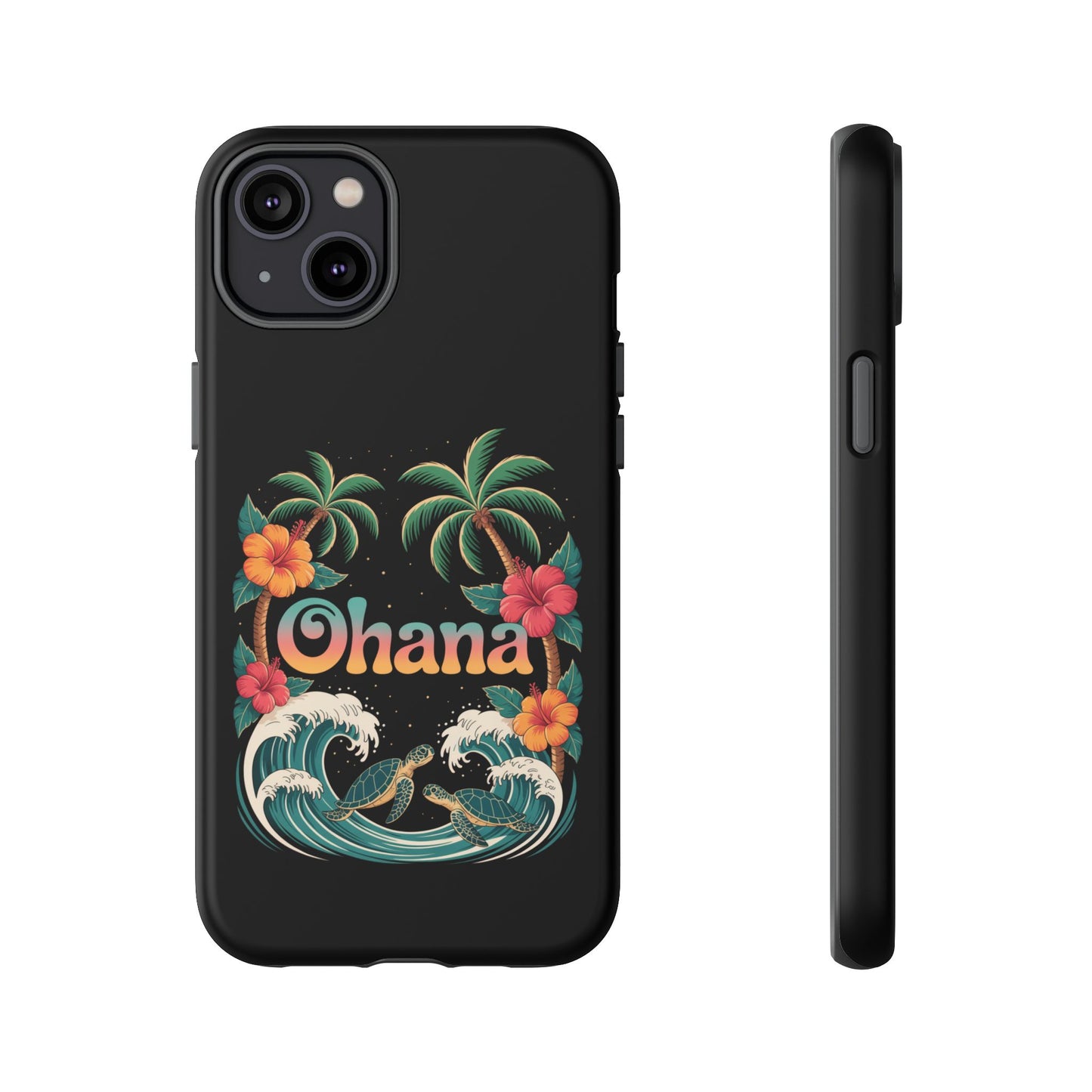 Tropical Ohana iPhone Case - Beach Vibes Cover with Palms, Hibiscus and Turtles - Rugged and Glossy Summer Phone Protector