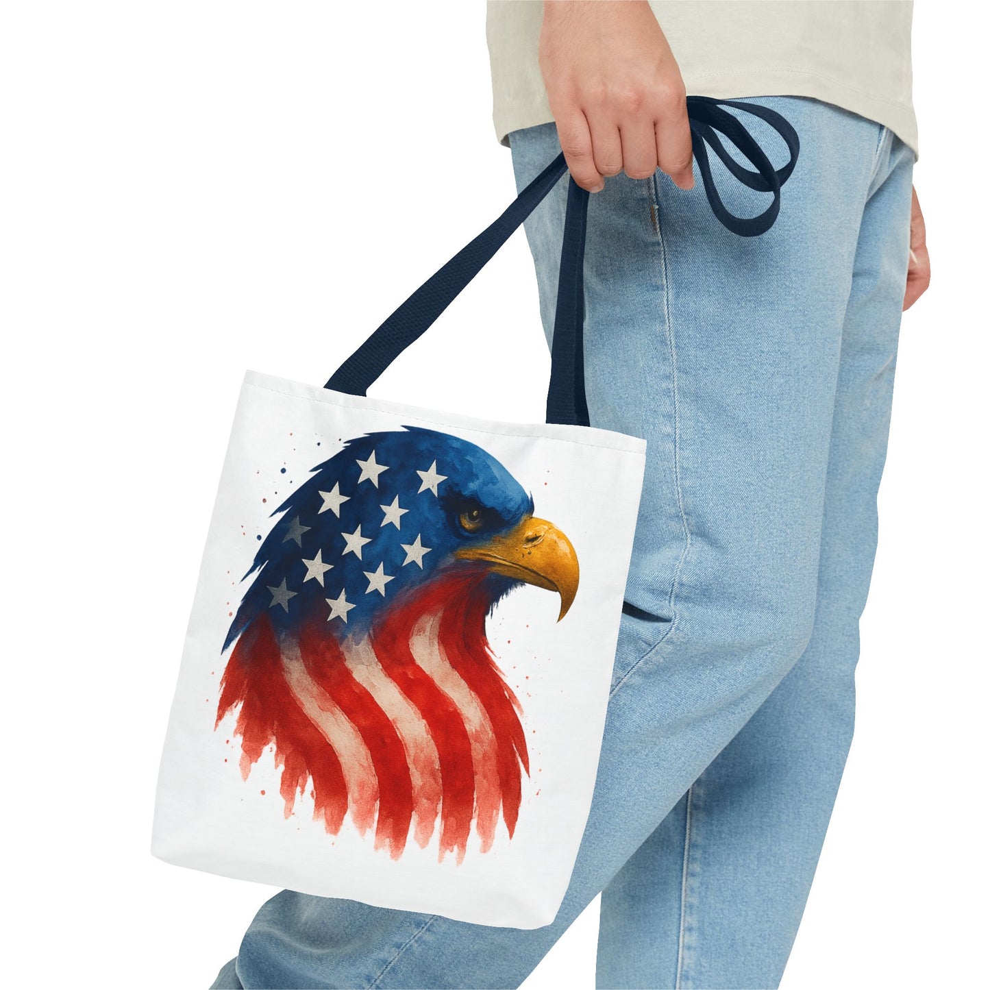 Patriotic Eagle Tote Bag USA Flag Canvas Carryall - Eco-Friendly Independence Day, Memorial Day Gift for Veterans, Reusable Shopping Bag