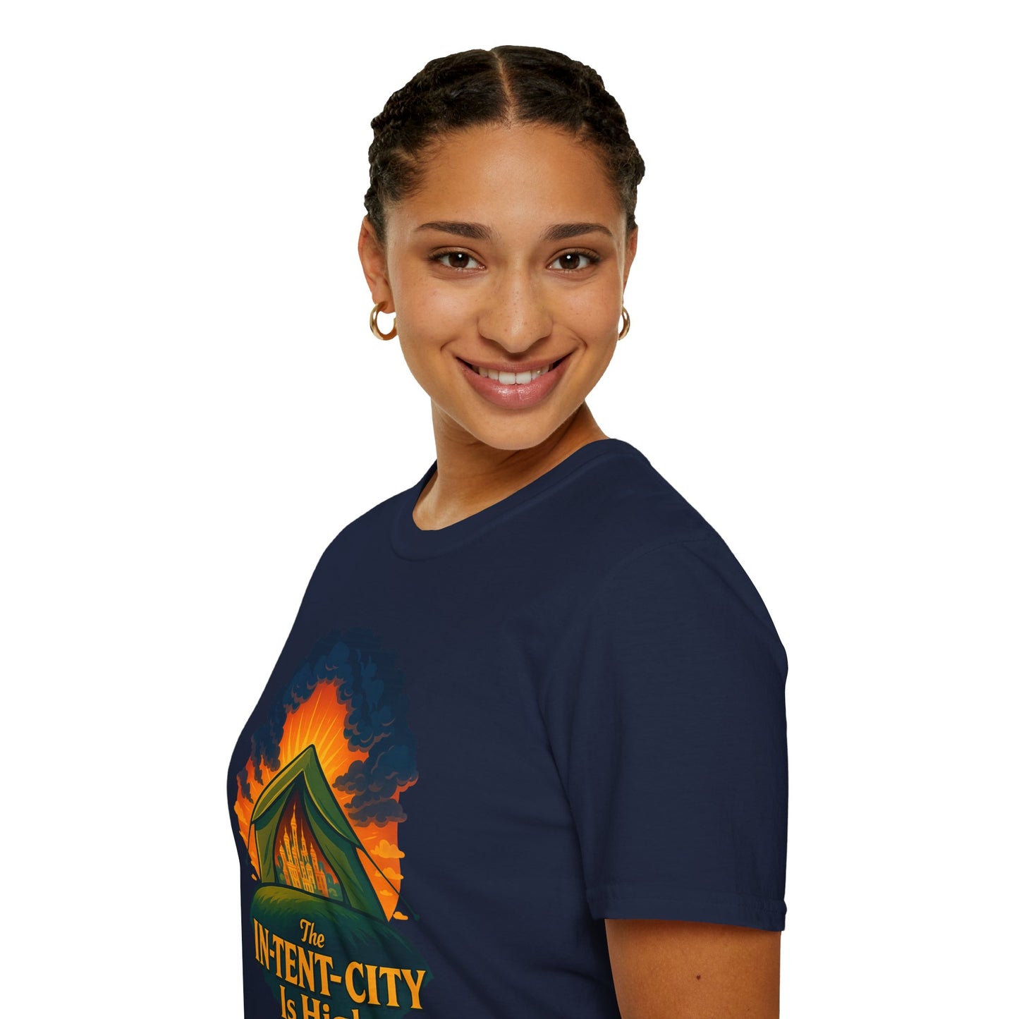 In-Tent-City Is High Camping Tee | Retro Tent Graphic T-Shirt for Hikers & Campers | Funny Outdoorsy Gift | Vintage Style Unisex Tee
