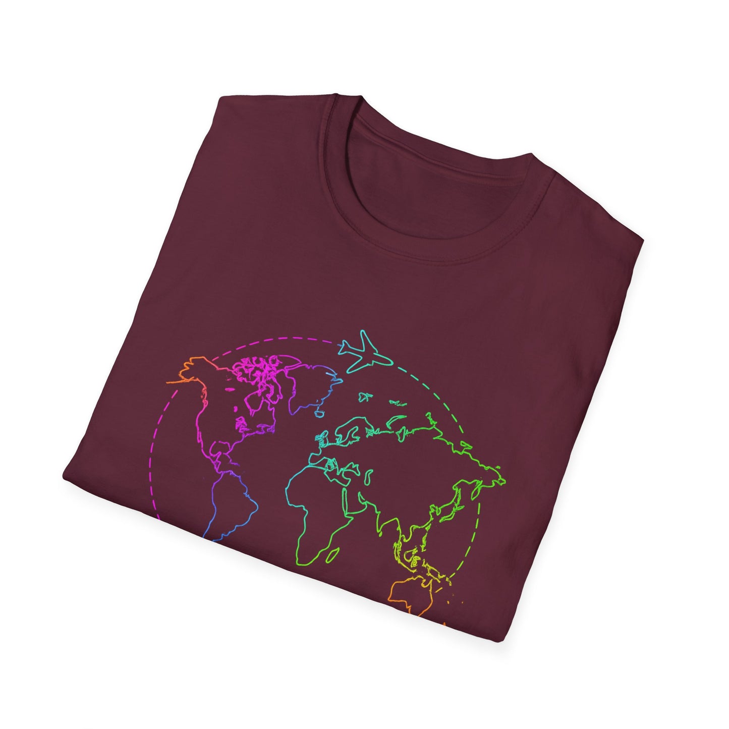 Adventure Awaits Neon Y2K Shirt - Retro Travel Tee, Rainbow Globe Graphic, Aesthetic Vacation Top, Y2K Gift for Travelers