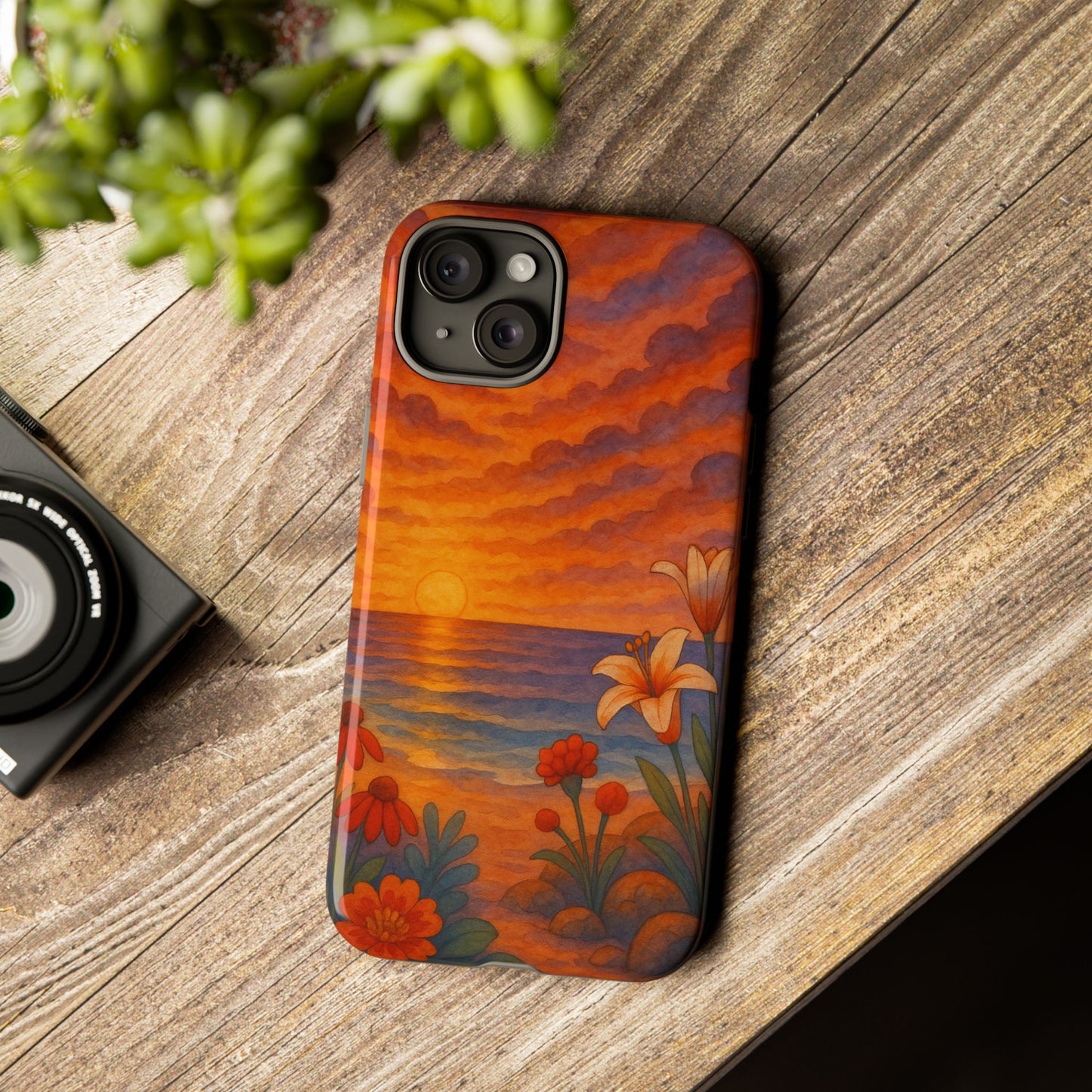 iPhone Case - Floral Ocean Sunset Watercolor Tough Case Nautical Phone Case Beach iPhone Case Ocean Sunset Theme