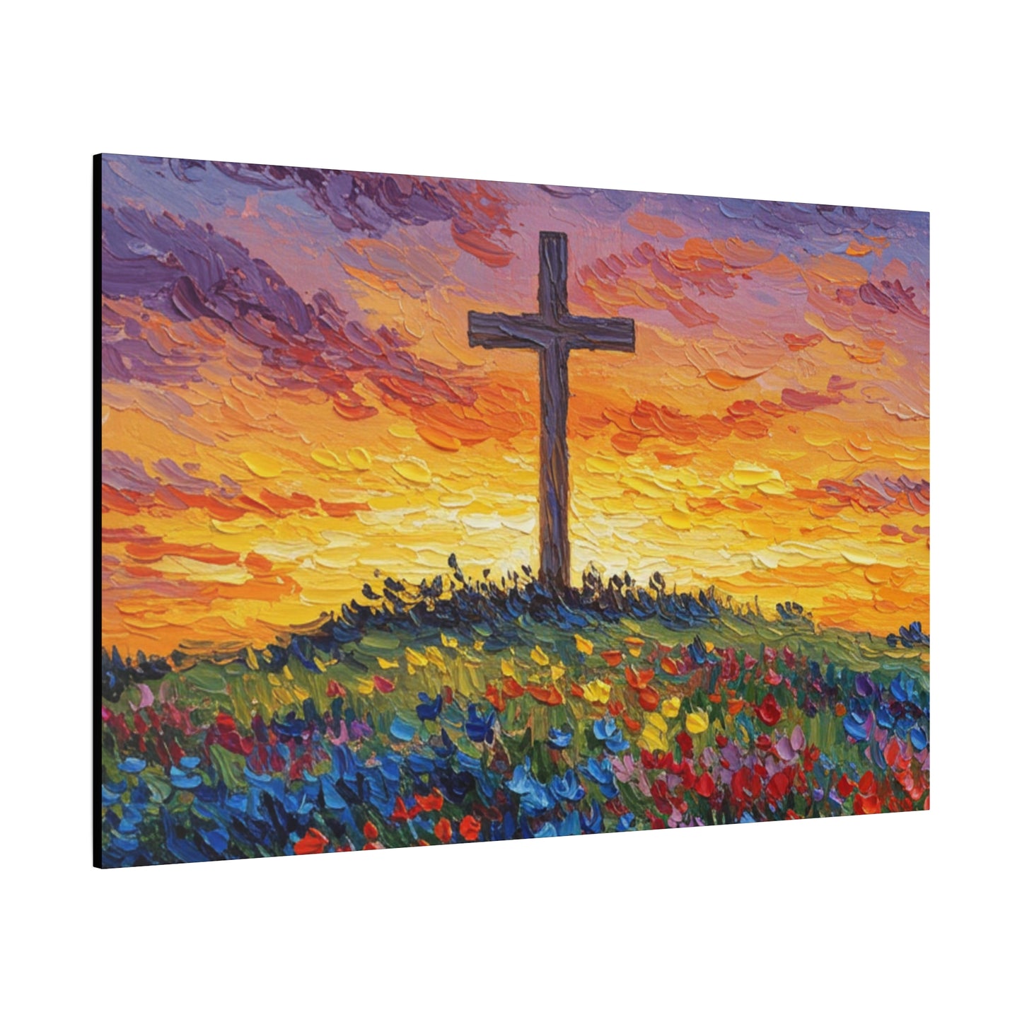 Van Gogh Inspired Inspirational Stretched Canvas Art - Sunset Cross Landscape