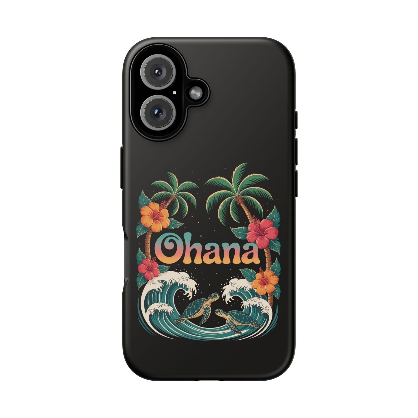 Tropical Ohana iPhone Case - Beach Vibes Cover with Palms, Hibiscus and Turtles - Rugged and Glossy Summer Phone Protector