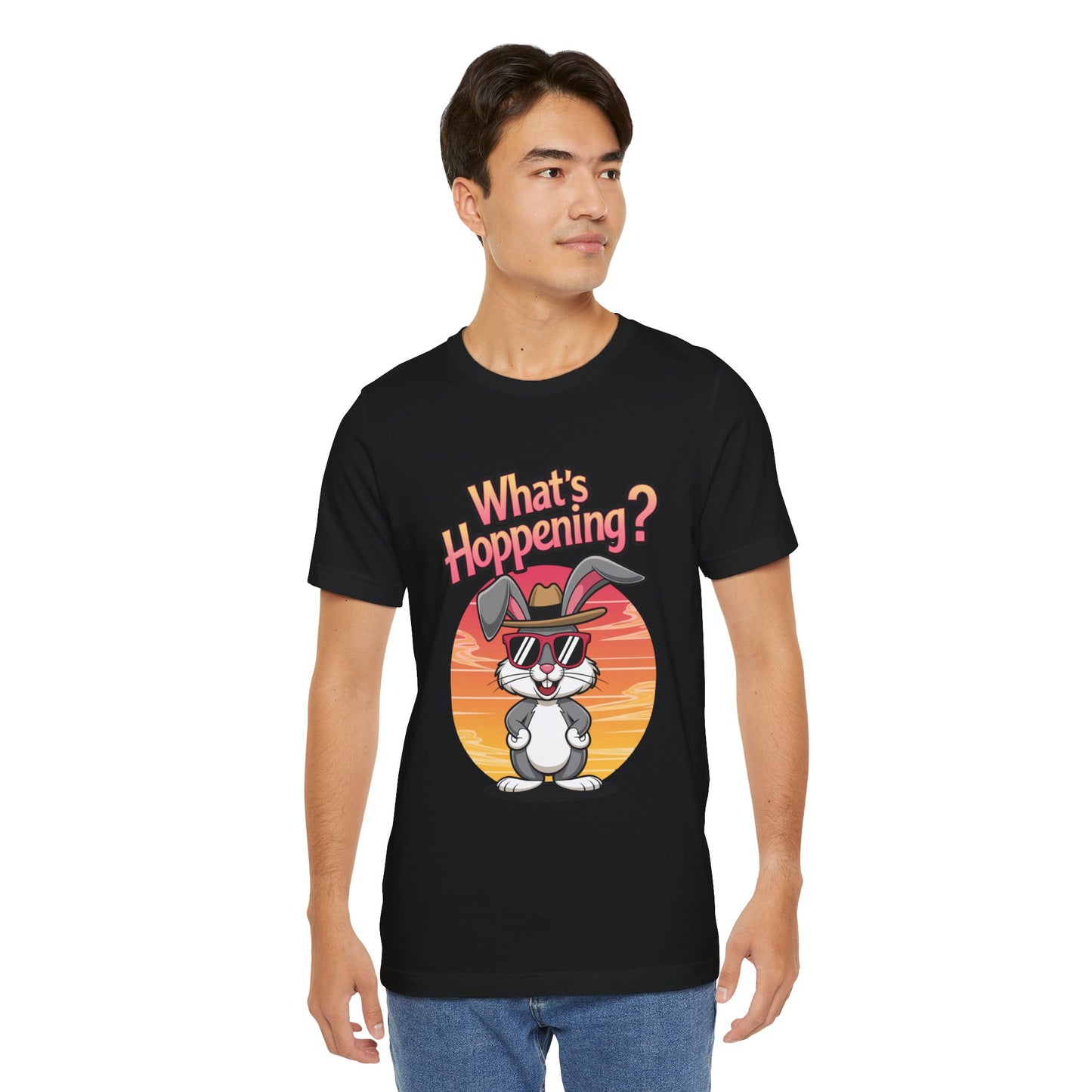 What’s Hoppening Funny Bunny Shirt – Cute Rabbit Pun T-Shirt – Sunset Graphic Tee for Animal Lovers, Easter, and Pun Enthusiasts