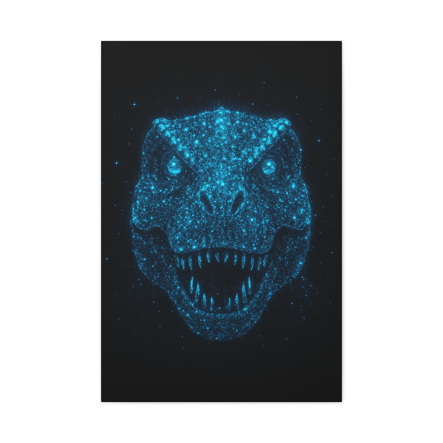 T-Rex Canvas Art - Blue Bioluminescent Particles Dinosaur Wall Decor, Modern Sci-Fi Bedroom Print, Kids and Adult Room Art Gift