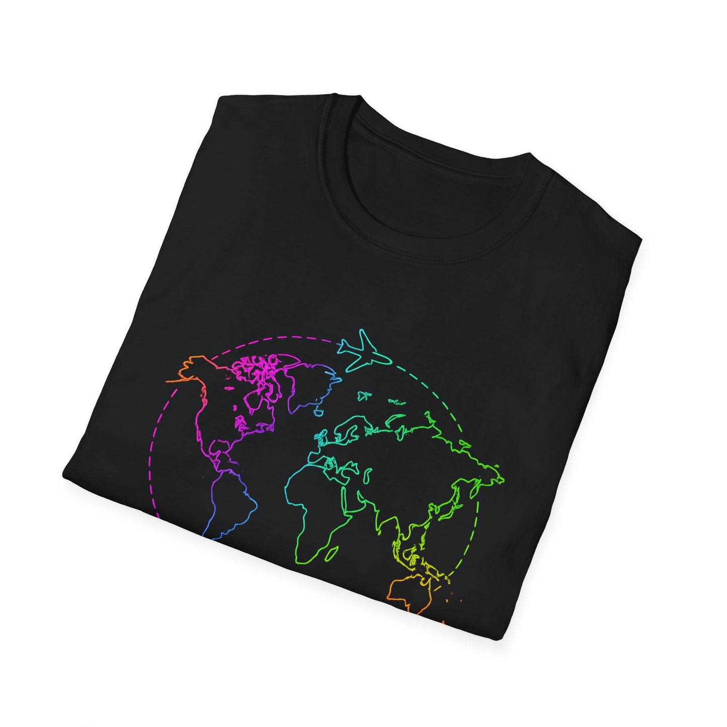 Adventure Awaits Neon Y2K Shirt - Retro Travel Tee, Rainbow Globe Graphic, Aesthetic Vacation Top, Y2K Gift for Travelers
