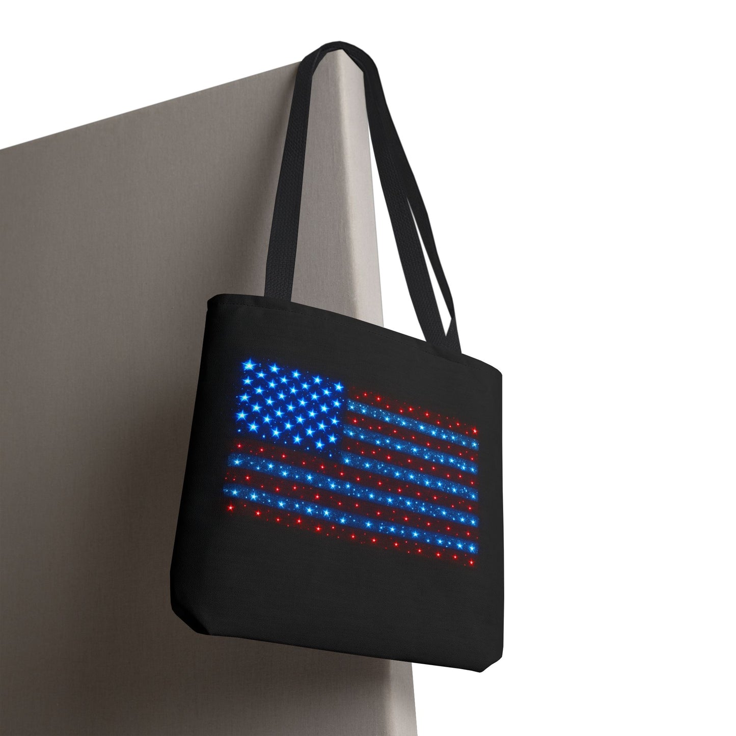 Galaxy Bioluminescent USA Flag Tote Bag - Patriotic Cosmic Canvas Shopper - Starry Red White Blue Tote Non-Glow - 4th July Gift