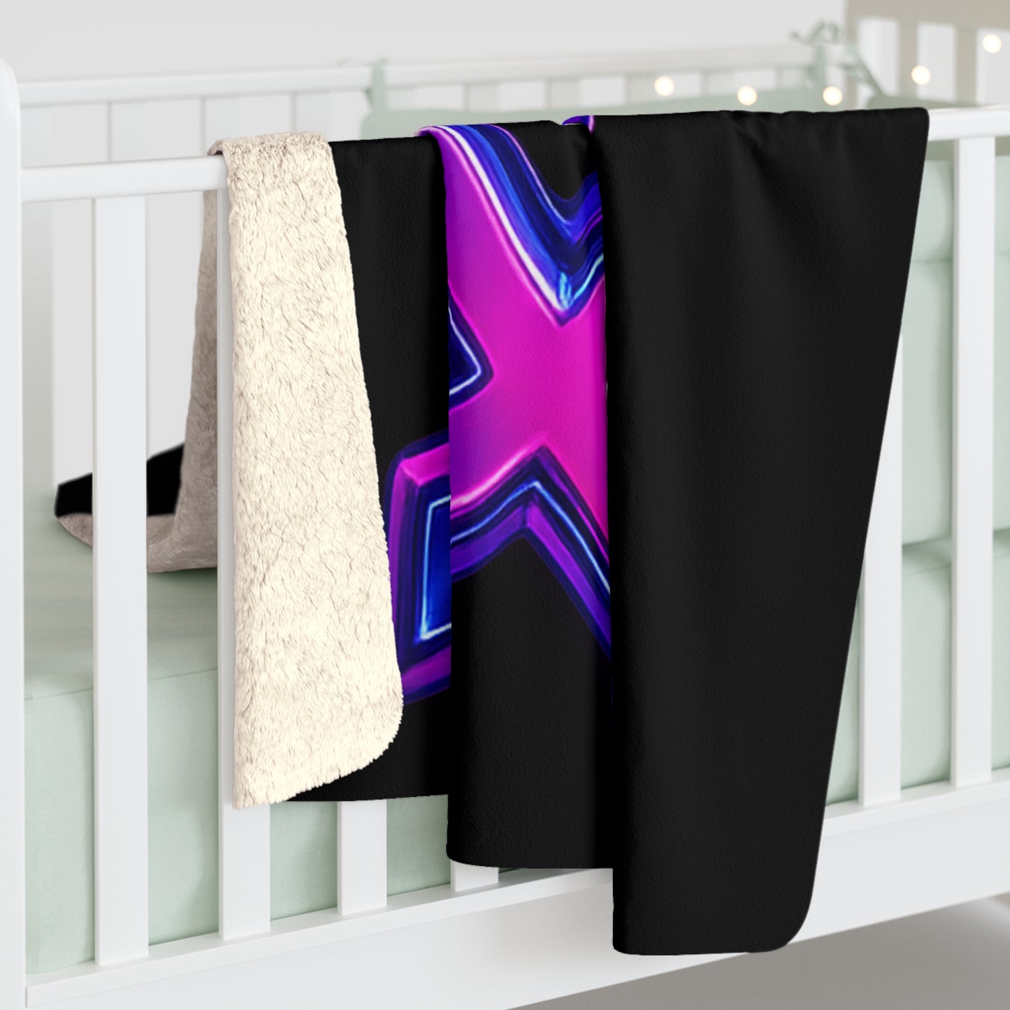 Neon Faith Sherpa Fleece Blanket, Futuristic Blue And Pink Symbol Design, Soft Glow Throw Blanket For Home Decor, Gifts, And Cozy Comfort