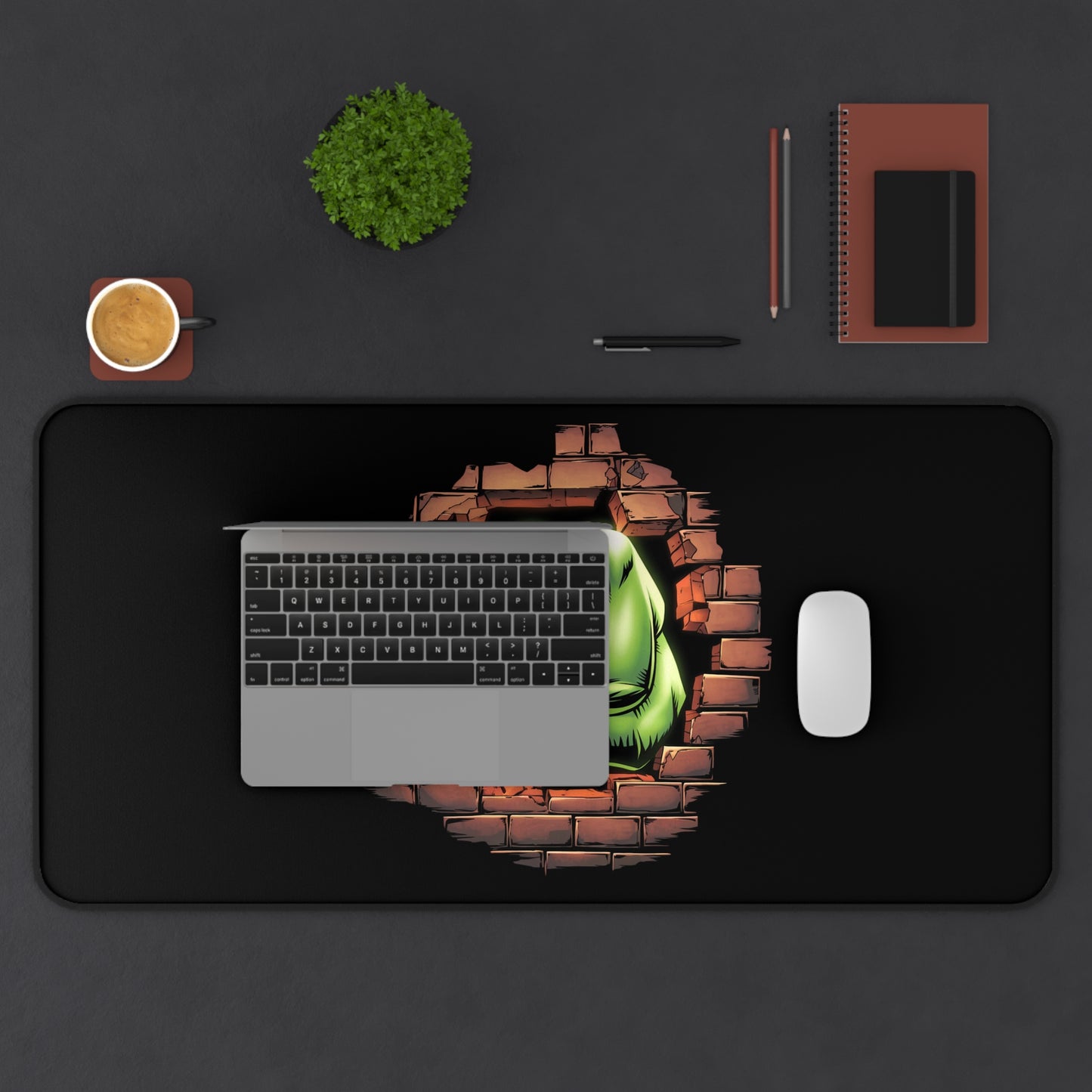 Desk Mat Green Fist Smashing Through Wall Fun Design Comic Book Mouse Pad for Geeks
