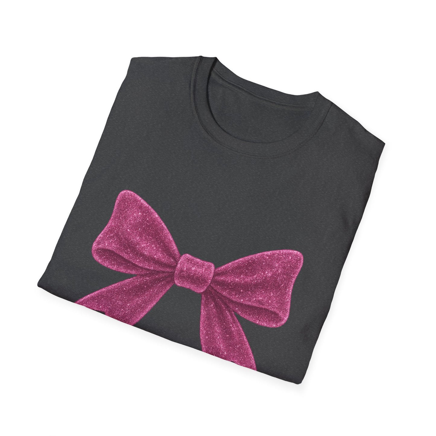 Feminine Pink Bow Graphic Tee | Coquette Bow T-Shirt | Sparkly Ribbon Shirt for Soft Girl Aesthetic | Gift for Her