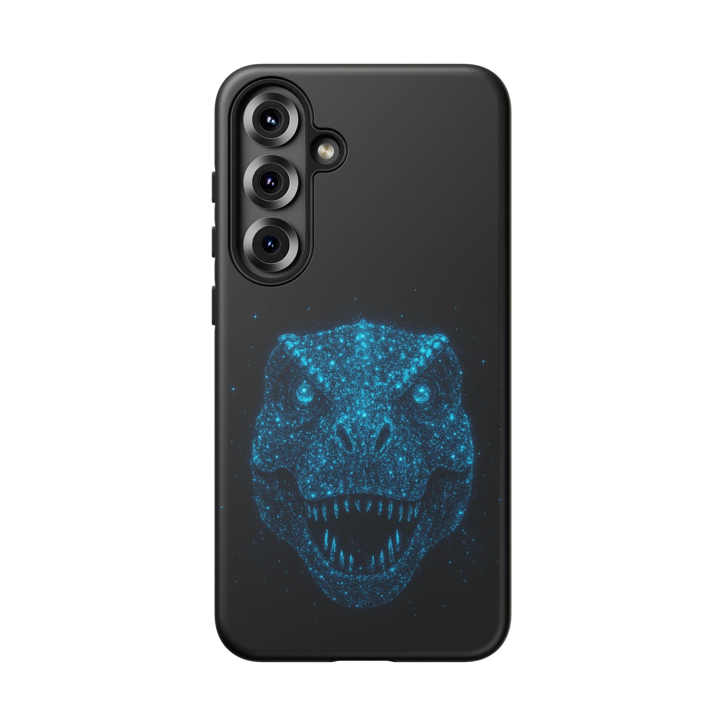 Bioluminescent T-Rex Samsung Case - Galaxy Tough Dual-Layer Cover, Cosmic Dino Particle Design, S25 S24 S23 Gift