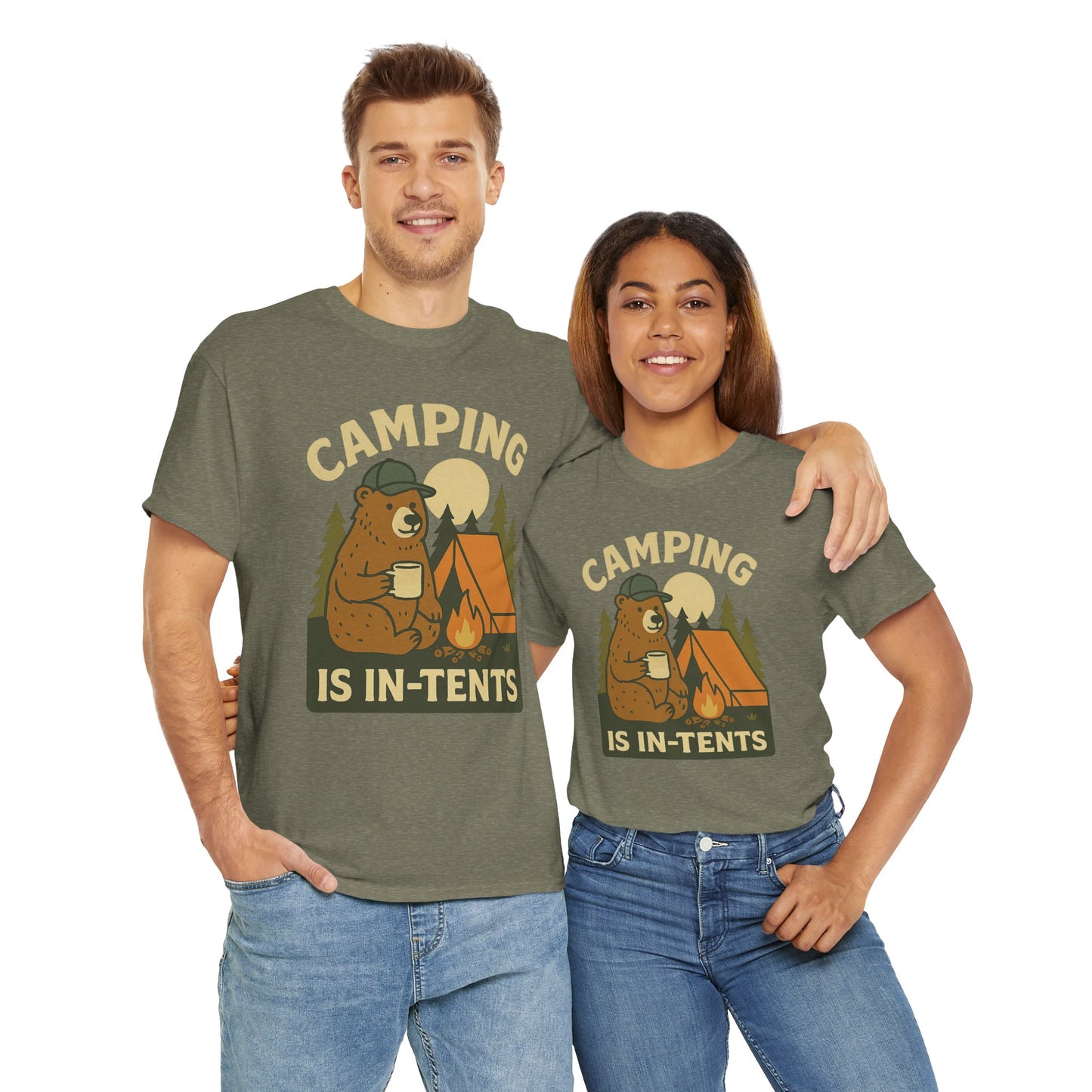 Camping Is In-Tents Funny Bear Camping Tee - Cute Outdoorsy Pun Shirt - Retro Campfire Graphic, Nature Lover Gift, Unisex Adventure Apparel
