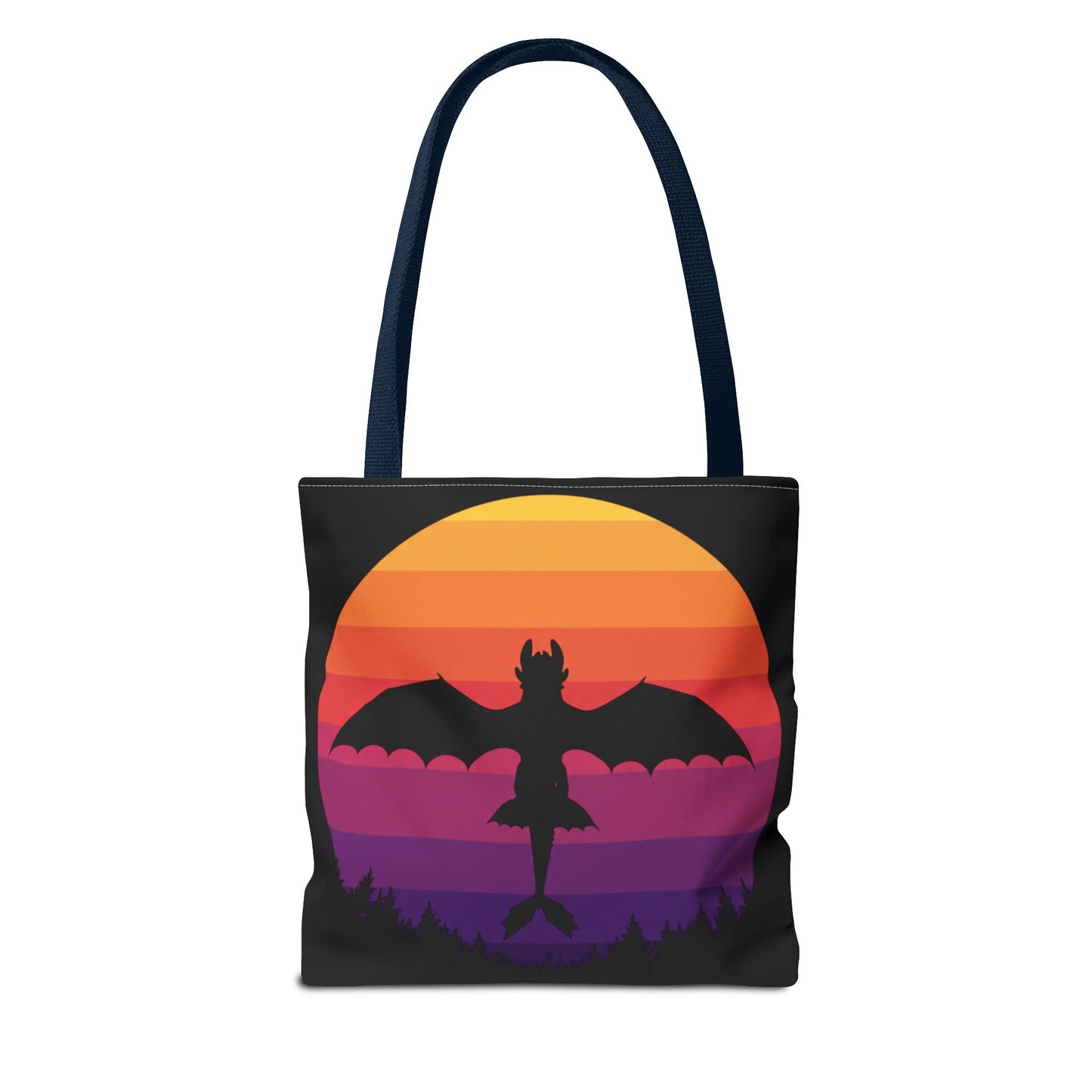 Sunset Dragon Flight Tote Bag, Reusable Eco-Friendly Shoulder Bag With Silhouette Design, Aesthetic Black Tote For Everyday Use And Gifts