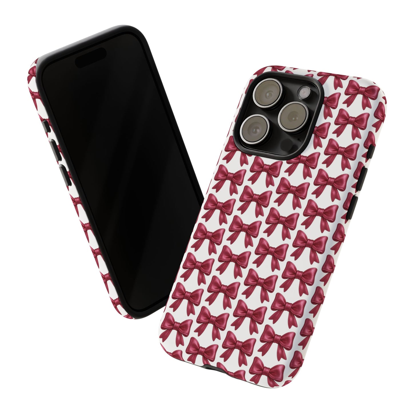 Coquette Bow iPhone Case - Burgundy Ribbon Pattern Phone Cover, Girly Aesthetic Accessory, Cute Gift for Her
