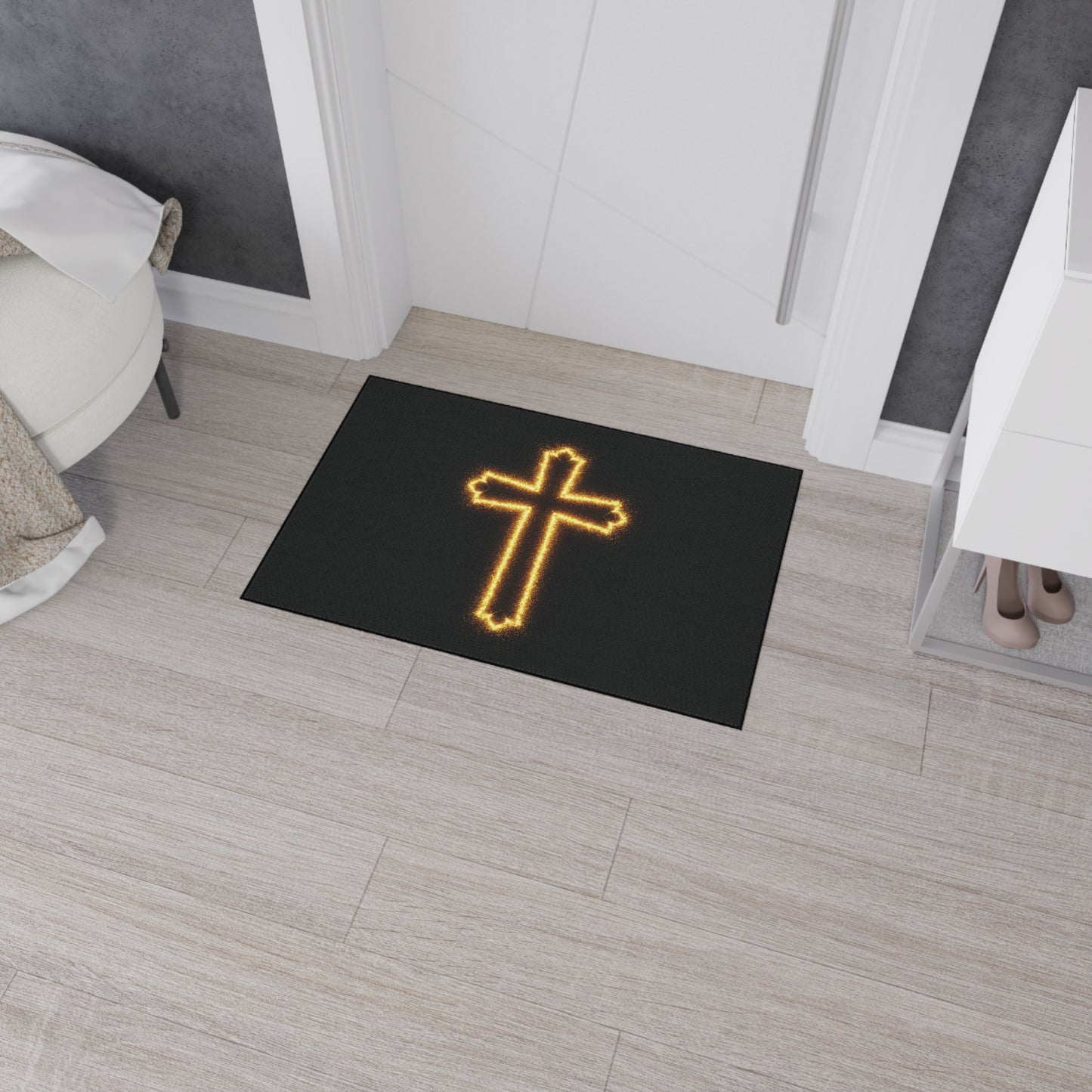 Floor Mat with Glowing Cross Design