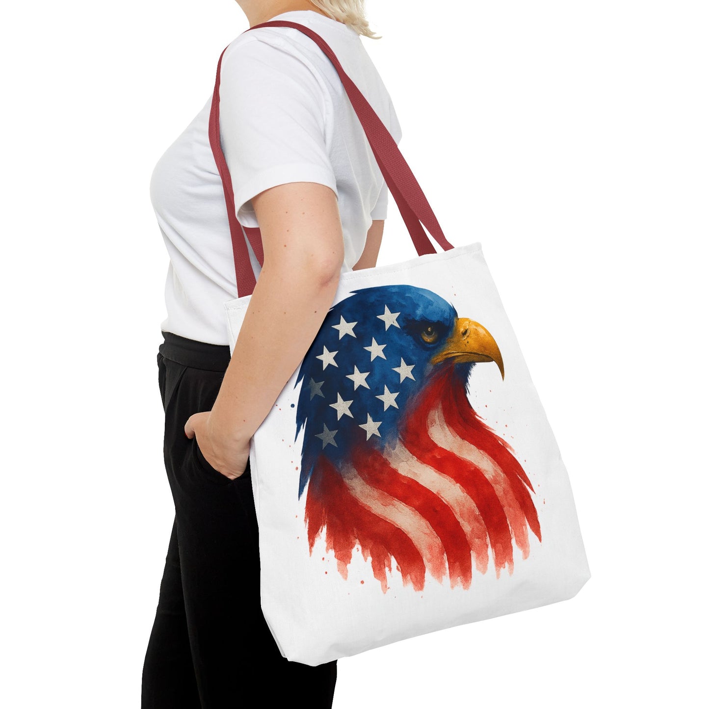 Patriotic Eagle Tote Bag USA Flag Canvas Carryall - Eco-Friendly Independence Day, Memorial Day Gift for Veterans, Reusable Shopping Bag