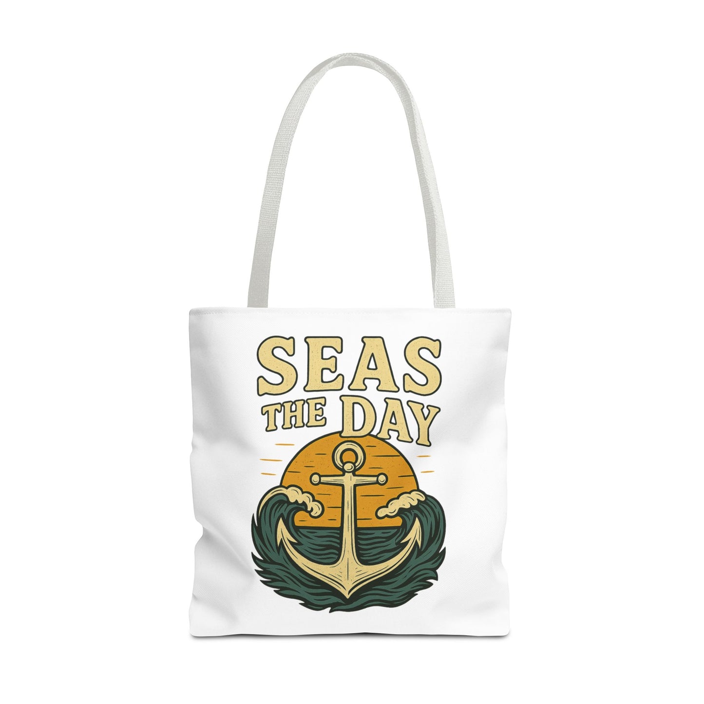 "Seas the Day" Nautical Tote Bag – Funny Beach Quote Canvas Bag with Anchor | Coastal Gift Idea for Summer, Travel, or Daily Use