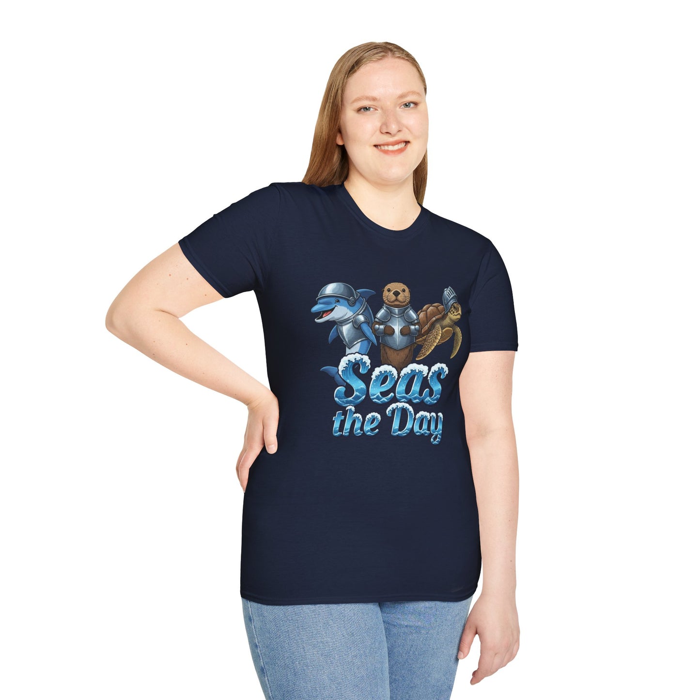 Seas the Day Shirt | Ocean Knight Animals Dolphin Otter Turtle Graphic Tee | Funny Sea Life Adventure Tee | Gift for Beach Lovers