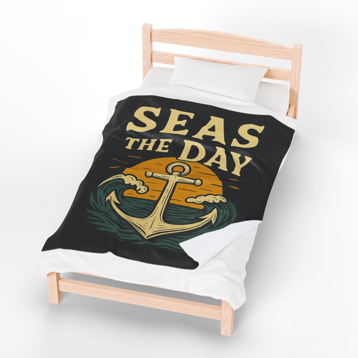Seas the Day Blanket – Nautical Anchor Throw, Coastal Fleece Blanket, Ocean Sunset Gift