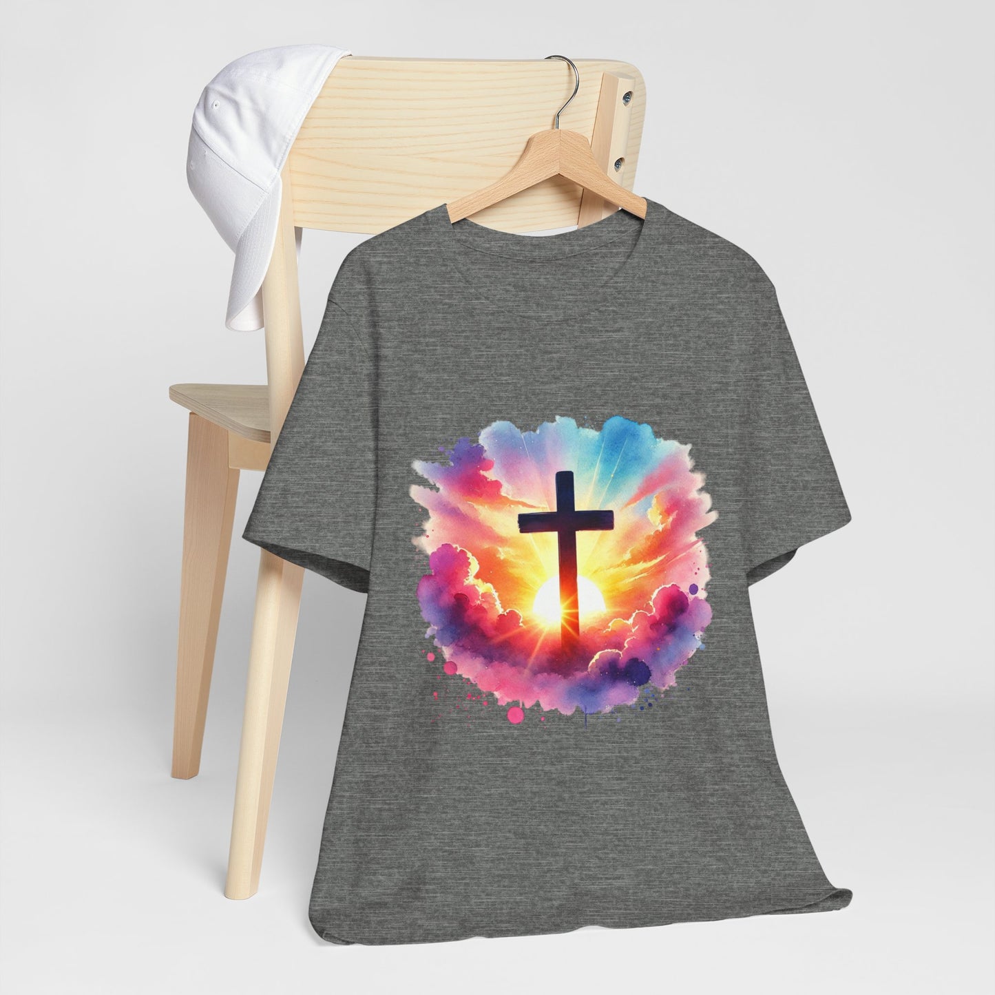 Faith Cross Sunburst Christian Tee | Inspirational Christian T-Shirt | Colorful Sunrise Cross Shirt | Faith Gifts for Women Men