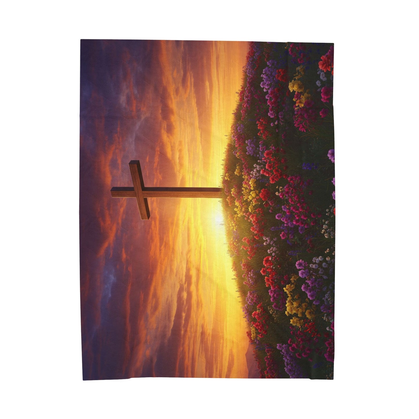 Velveteen Plush Blanket DaVinci Style Cross Hill Painting Christian Blanket Spiritual Decor Religious Throw Gift for Believers