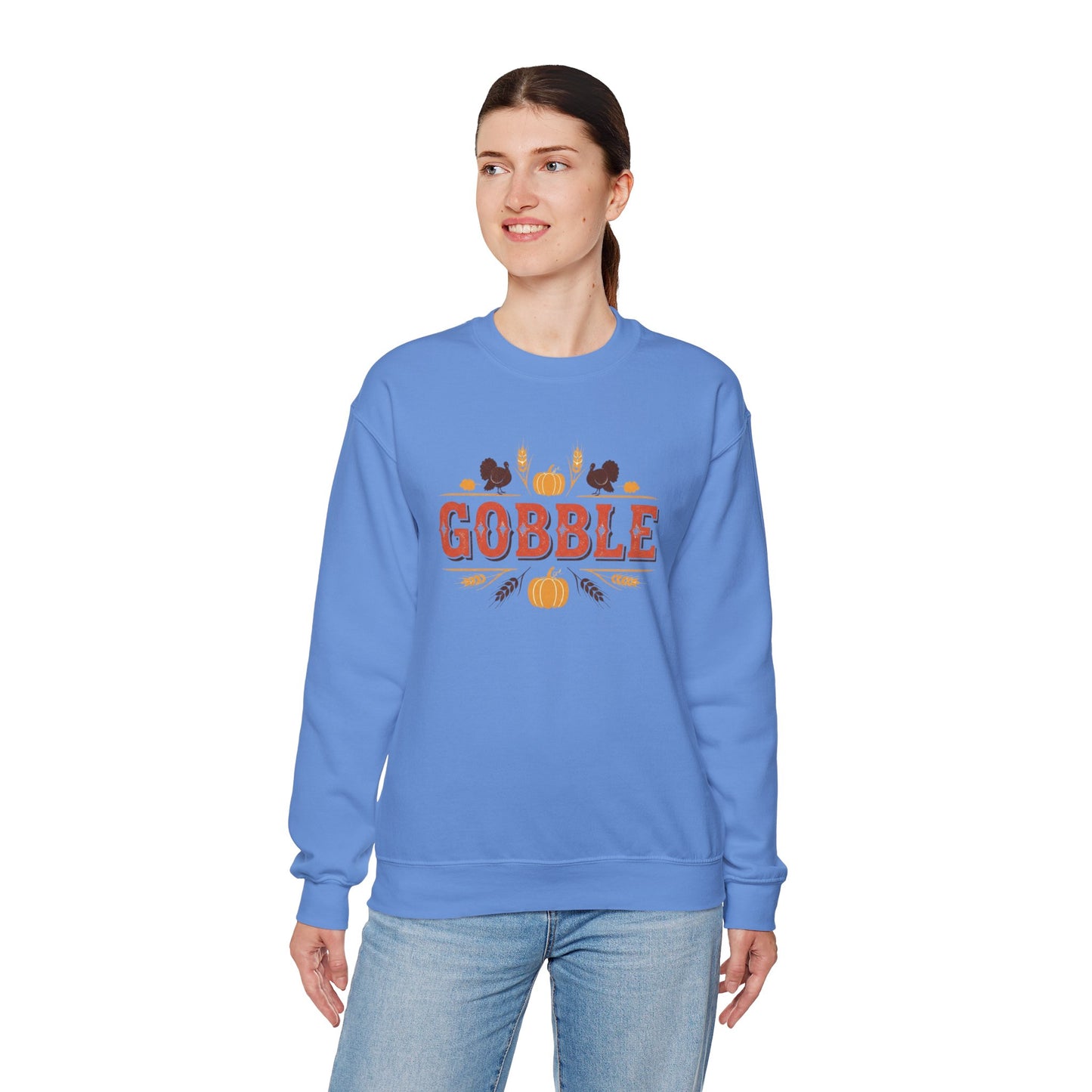Gobble Thanksgiving Sweatshirt, Fall Pumpkin Turkey Shirt, Cozy Autumn Crewneck, Cute Gobble Pullover, Thanksgiving Dinner Outfit