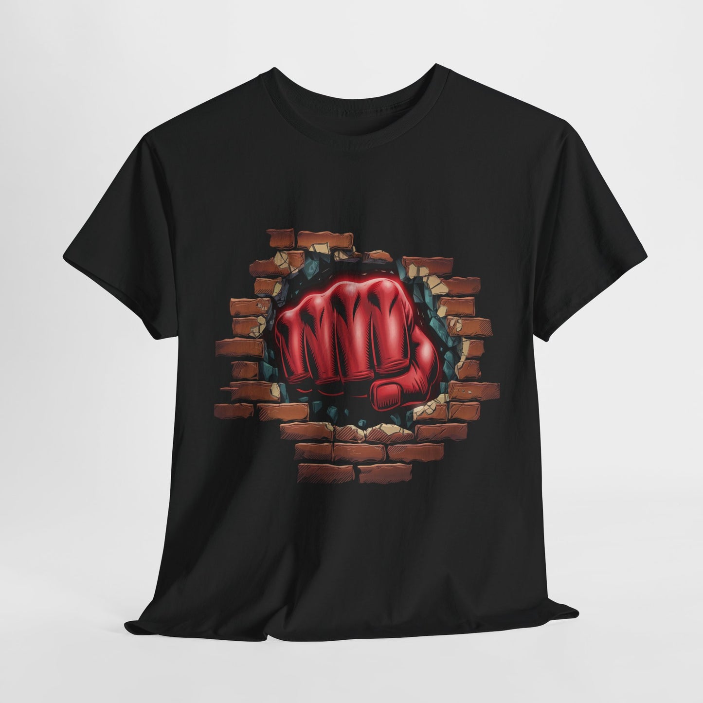 Impact Fist Graphic T-Shirt – Punch Through Brick Wall Design | Bold Streetwear Tee for Fighters, Gym & Edge-Lovers