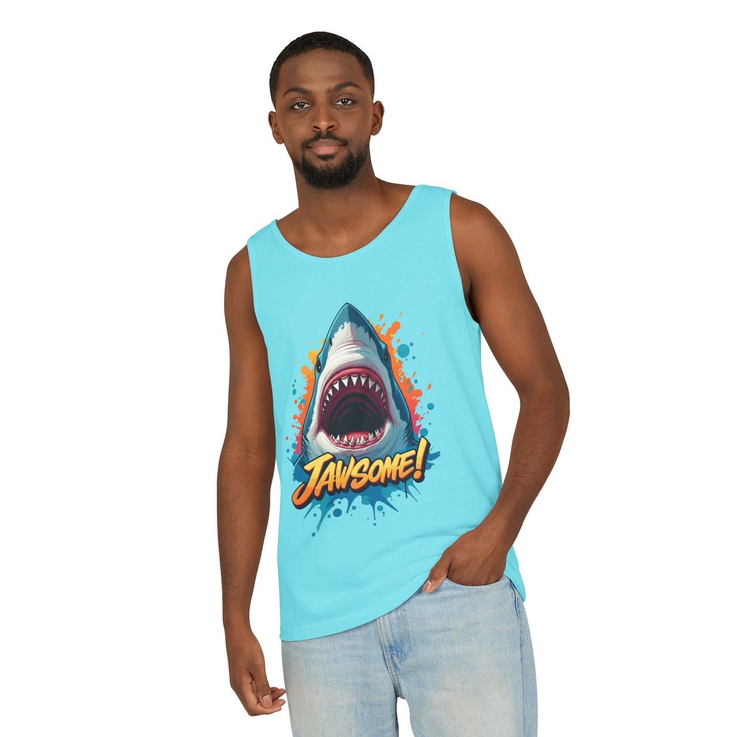 Jawsome Shark Graphic Tank Top | Funny Retro 90s-Style Shark Tee for Men and Women | Bold Ocean Print, Humor Gift, Summer Trending