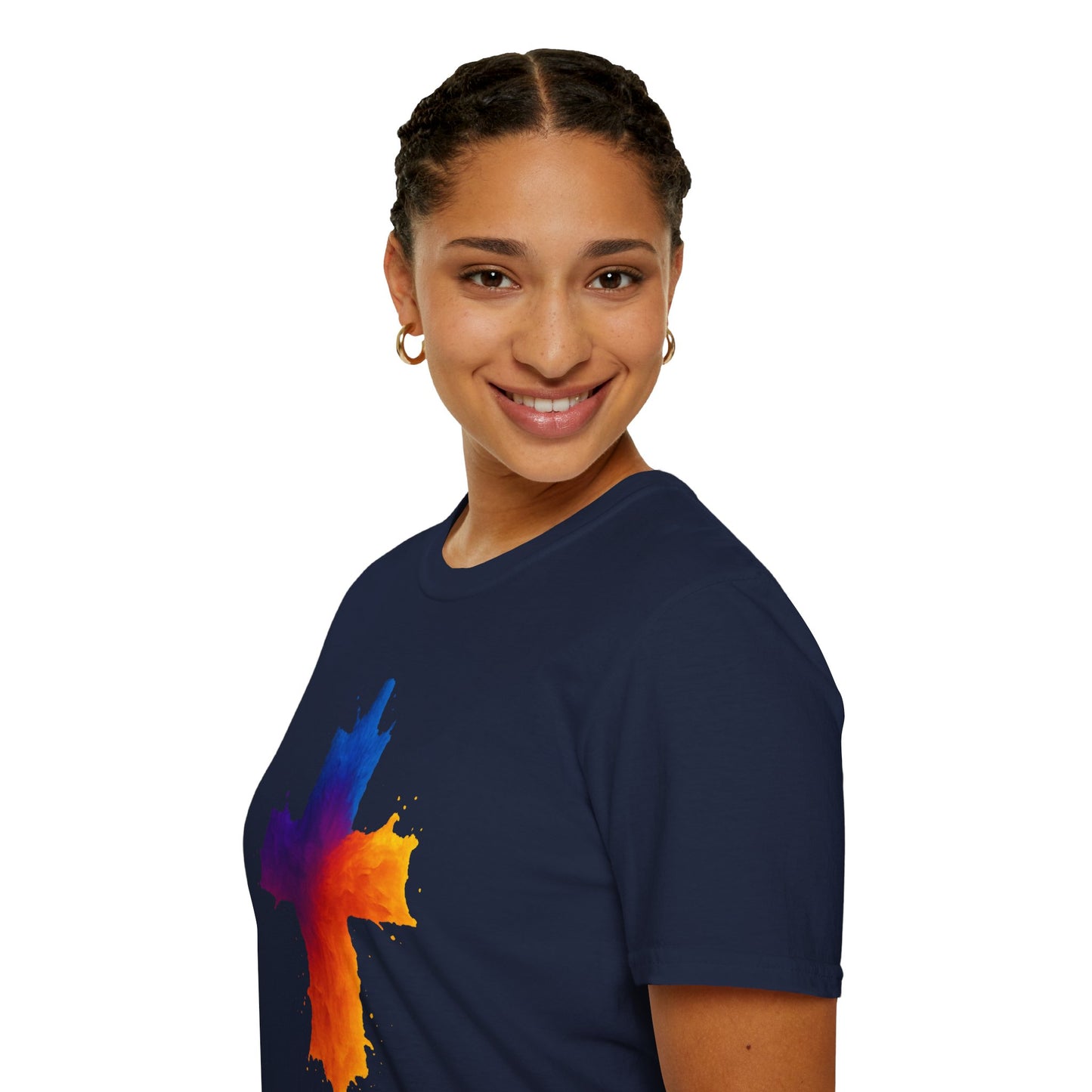 Colorful Abstract Cross T‑Shirt | Bold Grunge Paint Splatter Christian Tee | Unique Vibrant Gift | Inspirational Faith Graphic Shirt