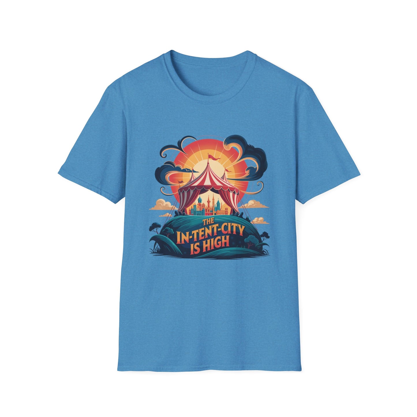In-Tent-City Is High Retro Camp T-Shirt | Vintage Circus Tent + Cityscape Graphic | Funny Outdoors Urban Adventure Tee | Unisex Camper Shirt